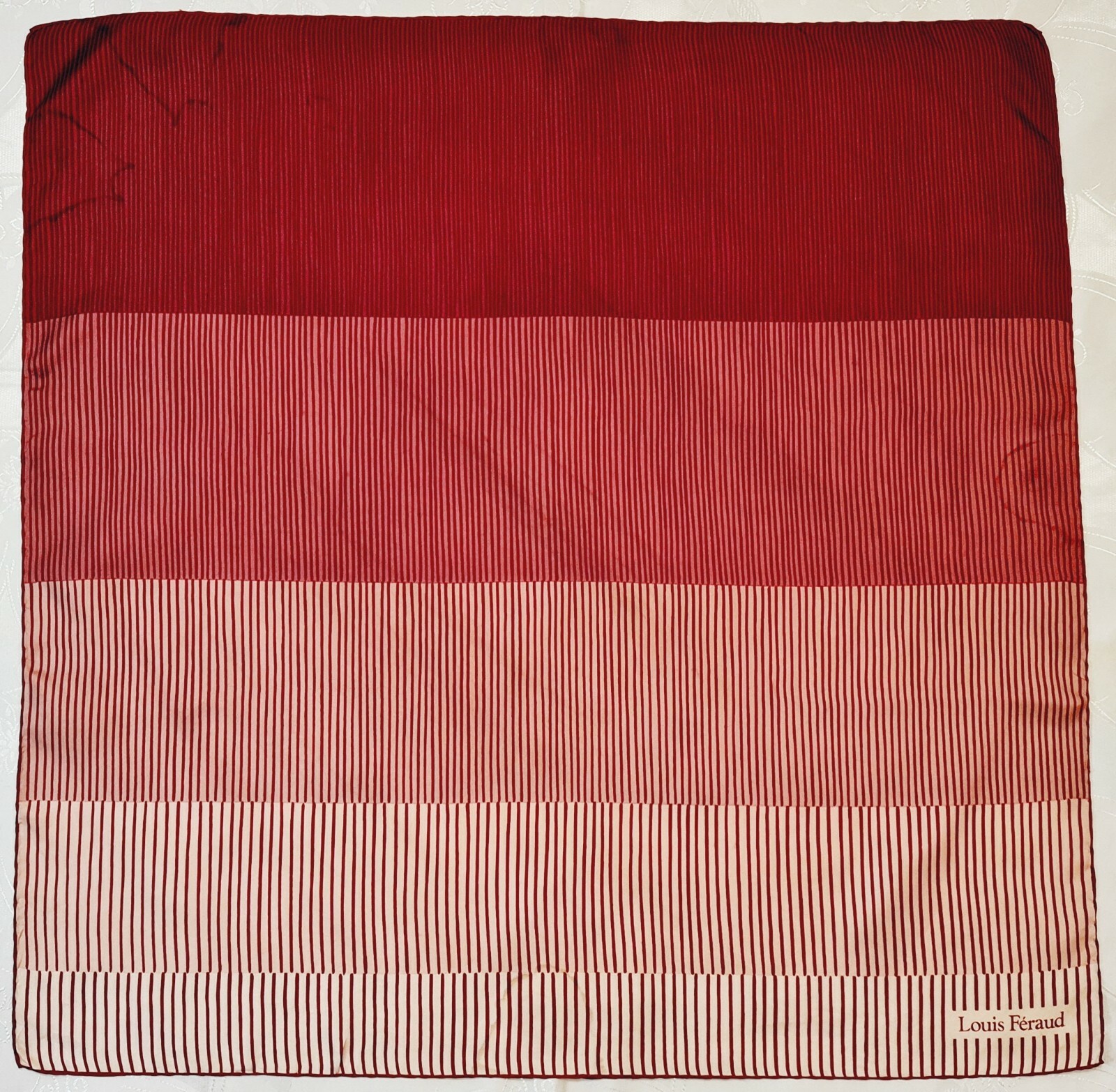 SCARF VINTAGE AUTHENTIC LOUIS FERAUD STRIPED ART PINK BROWN SILK 30" SQUARE