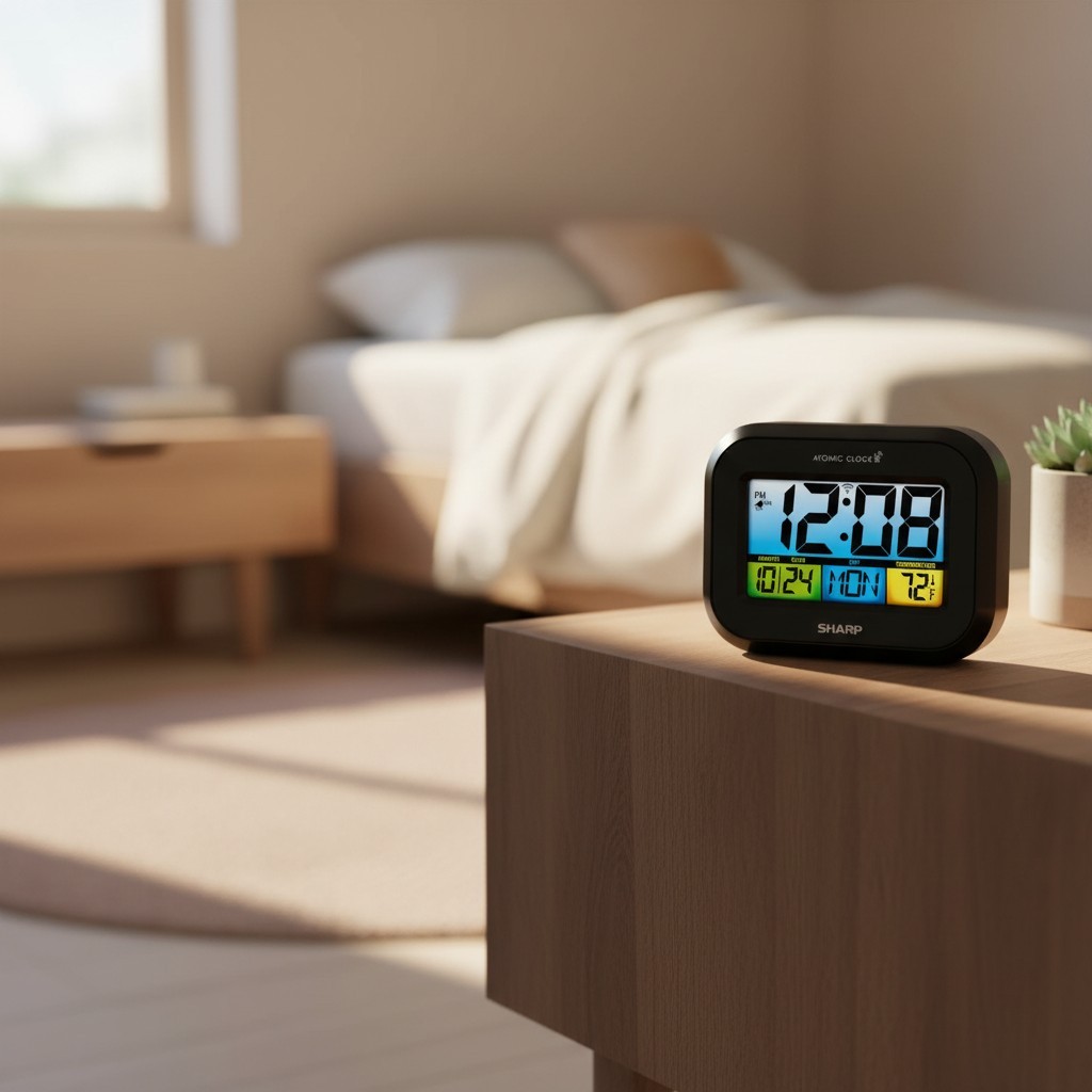 Digital Atomic Alarm Clock – LCD Display with Adjustable Brightness & Backlight