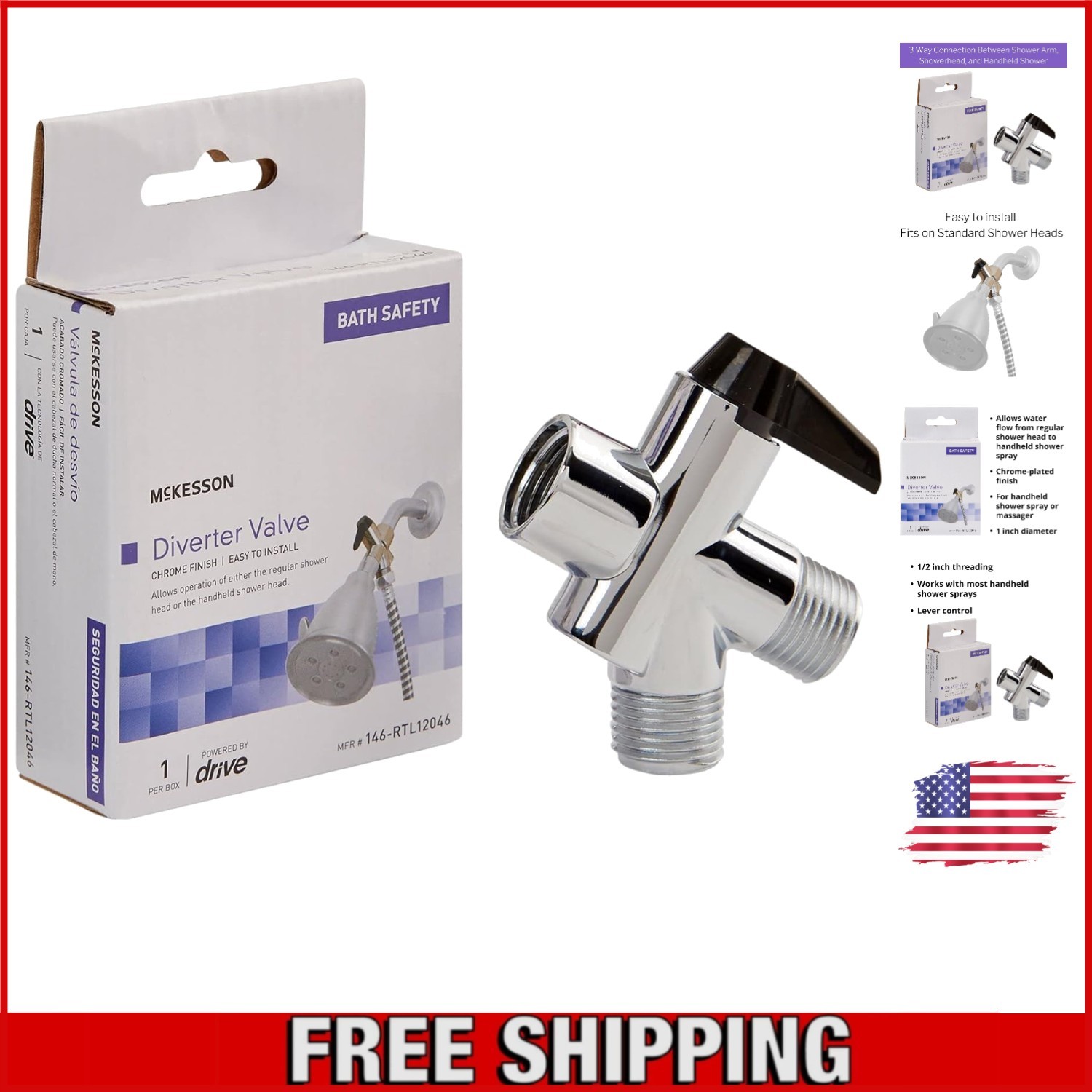 Diverter Valve for Handheld Shower Head Chrome Plated Finish 1/2 in T