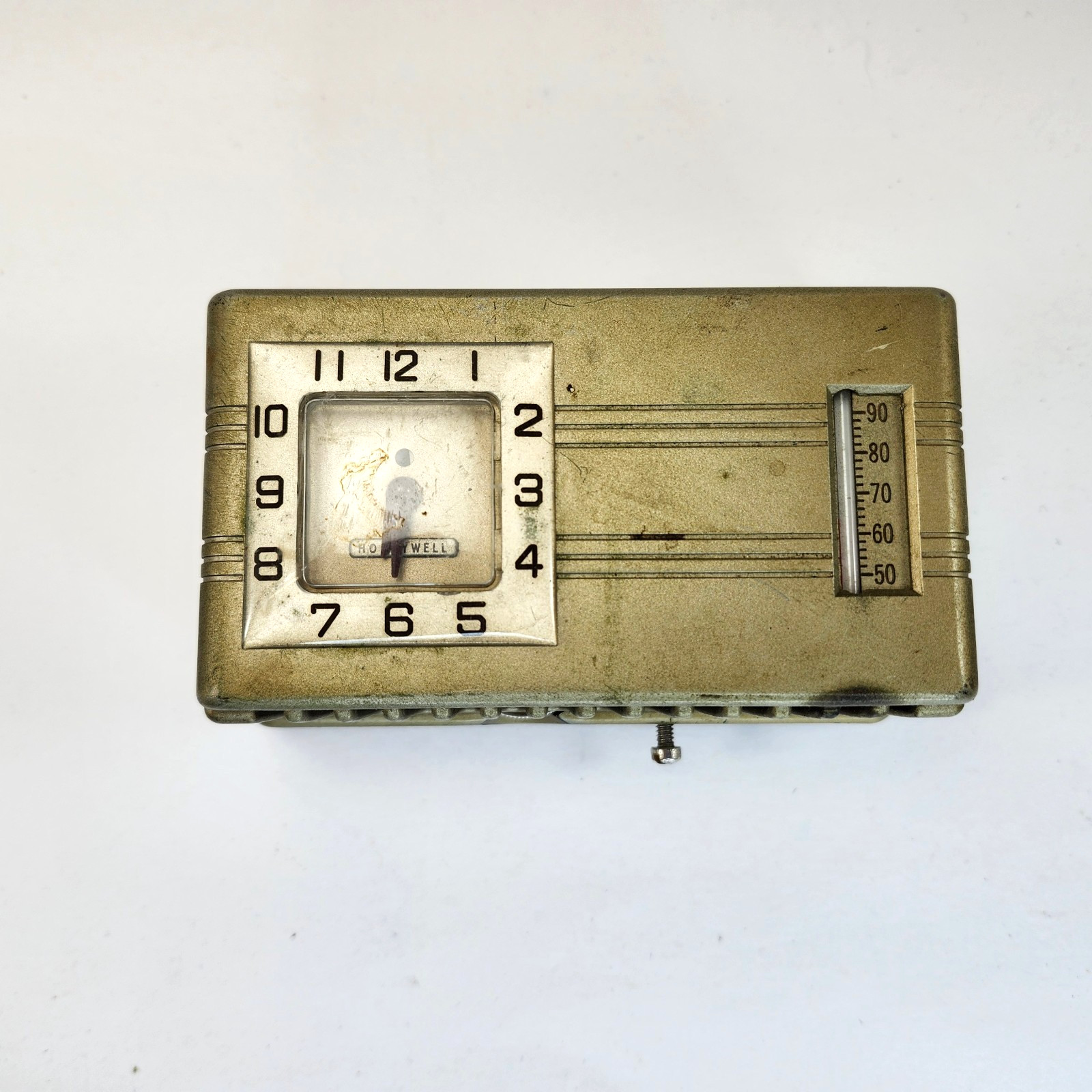 Vintage Honeywell  Art Deco Wall Thermostat TA847AIC1X1 with Clock Untested