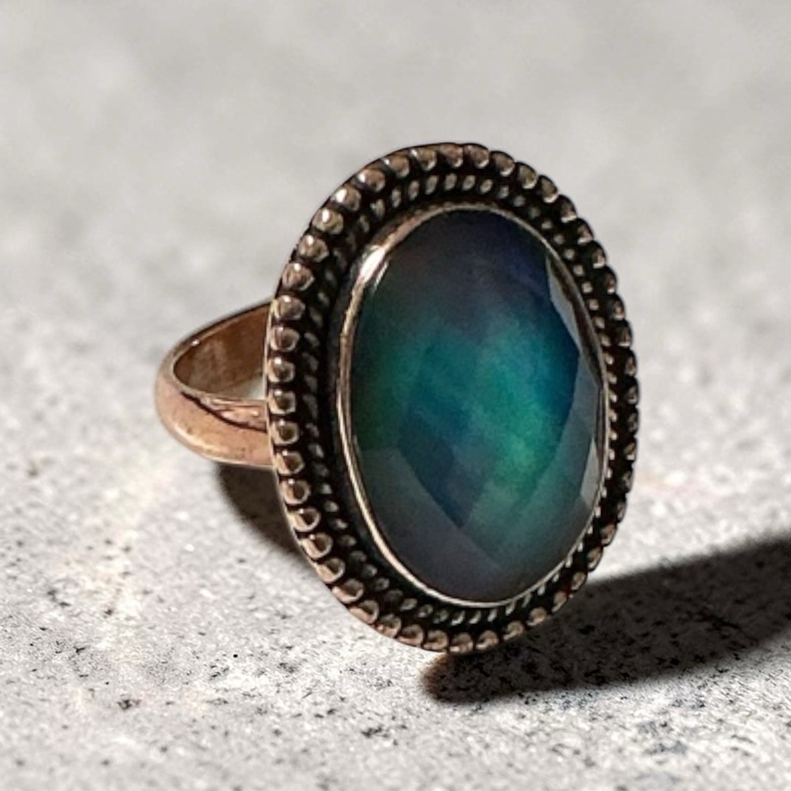 Ethiopian Opal Faceted Copper Ring Size 6