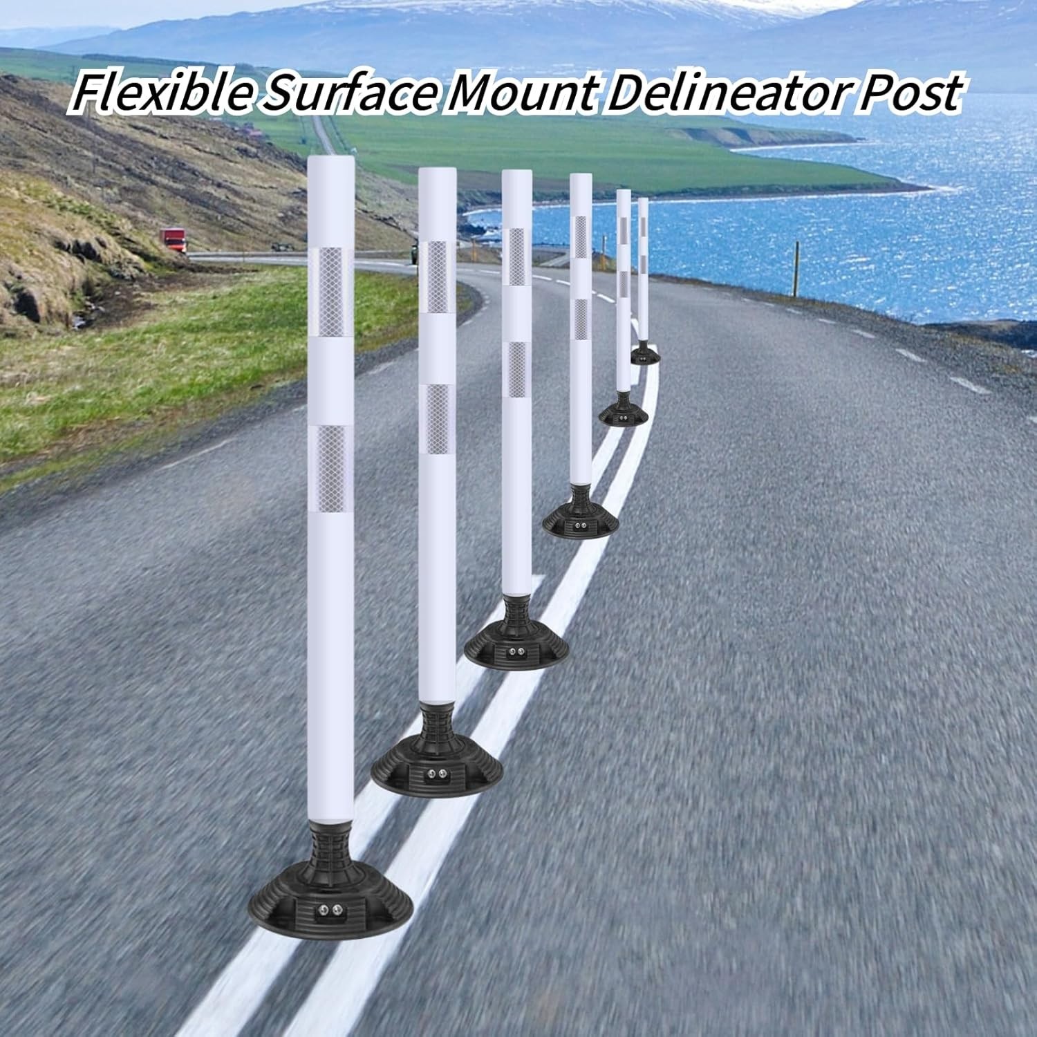 8Pack 36inch White Traffic Delineator Posts High Visibility Reflective Safety