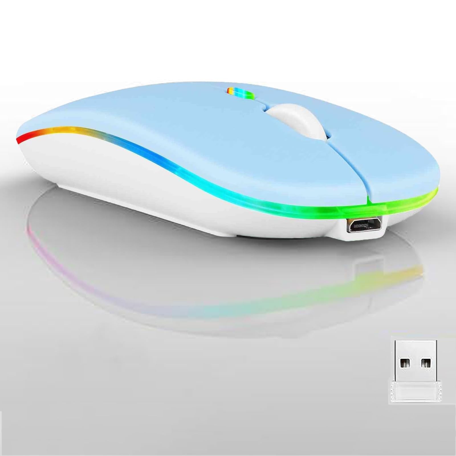 Wireless Bluetooth Mouse,LED Dual Mode Rechargeable Silent Slim Laptop Mouse,...