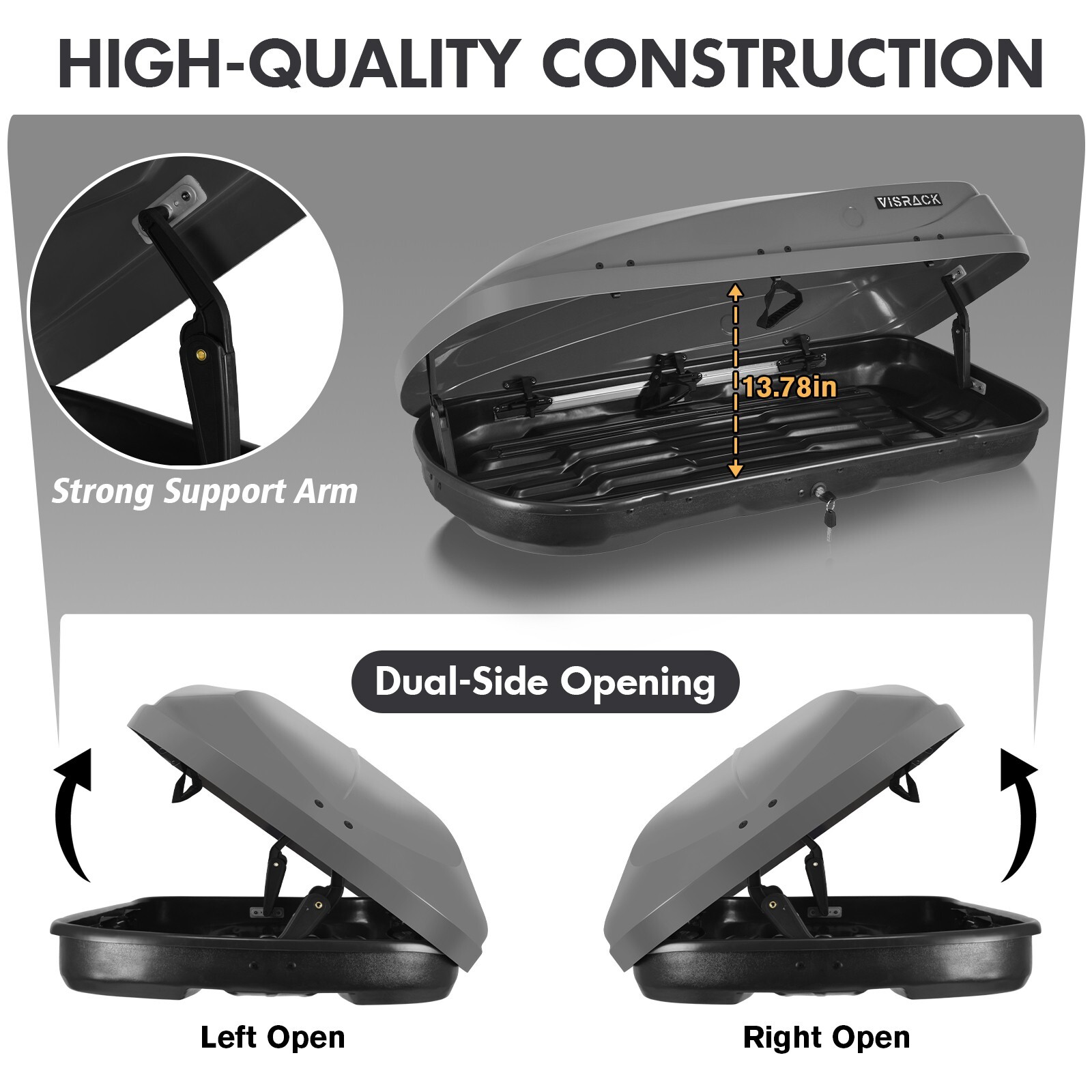 13 FT ³ Rooftop Cargo Box Luggage Carrier w/2 Keys,Both Side Open Easy Install