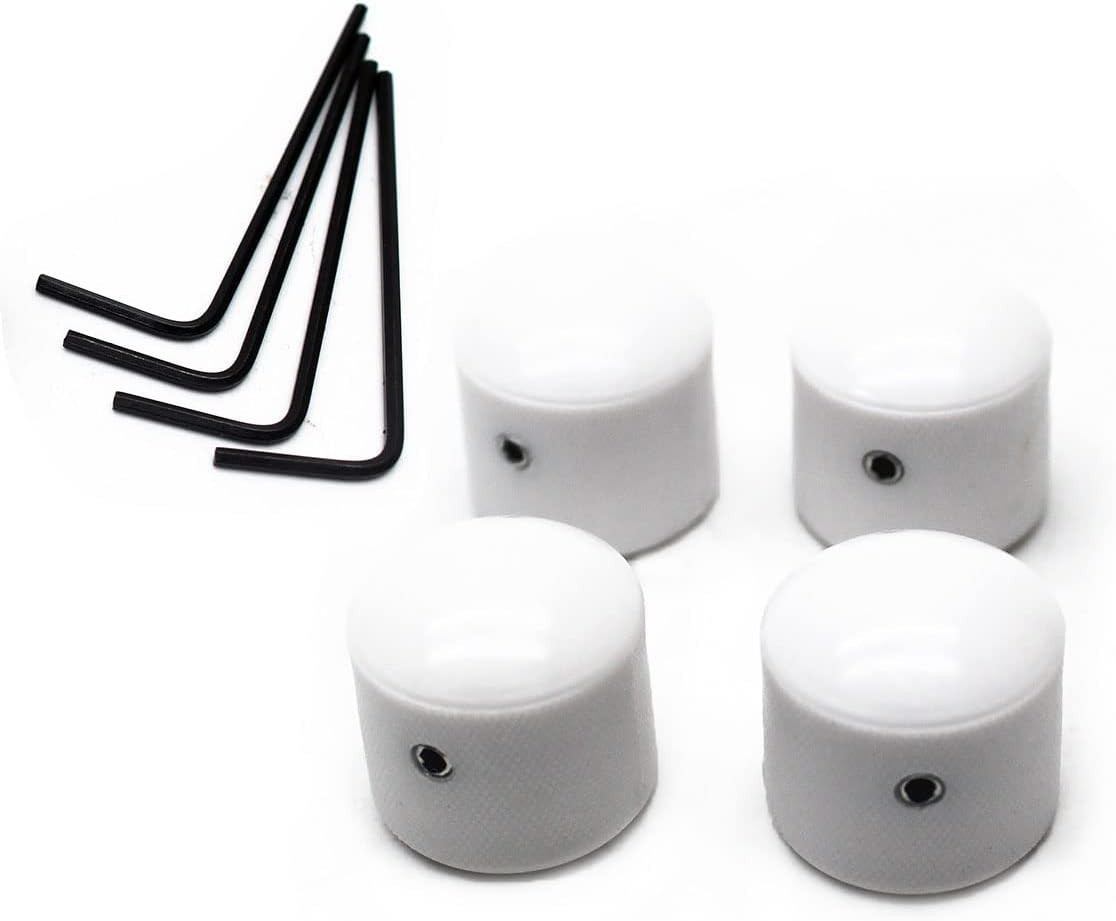 Compact White Guitar Control Knobs - Plastic Dome Set of 4 with Wrench Included
