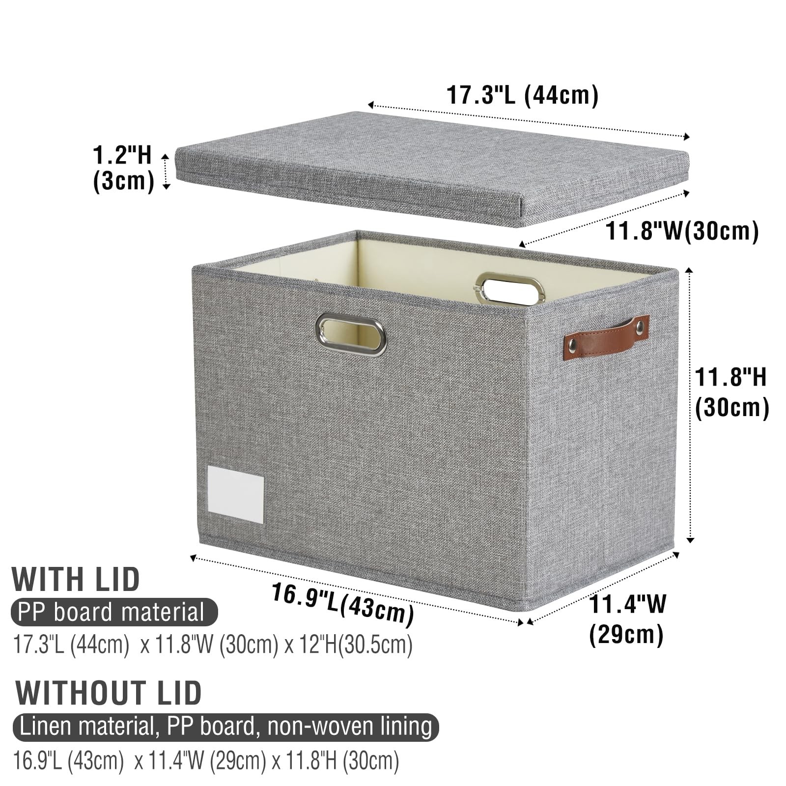 17" Large Collapsible Storage Bins with Lids, Large-17", Gray