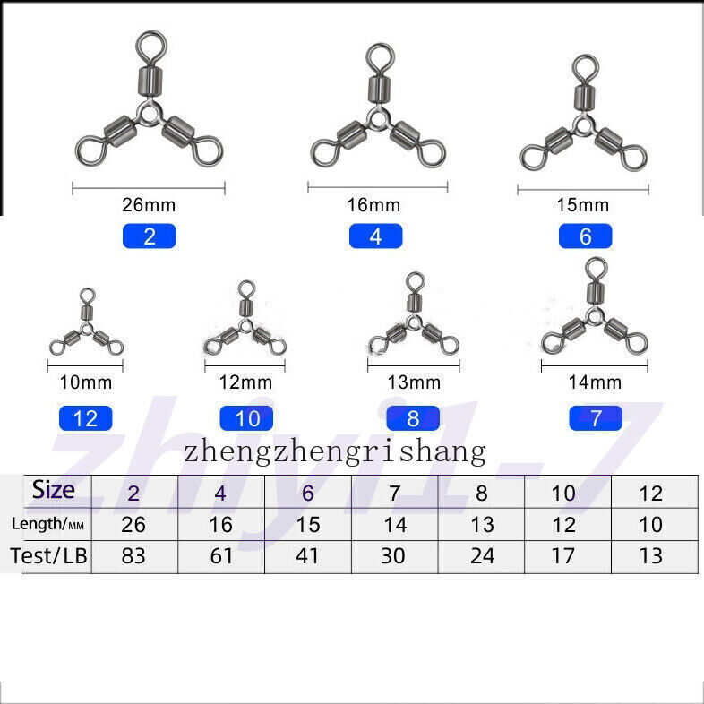 50PCS 3 Way Fishing Swivels O-shape Three Way Rolling Swivels Fishing Connector