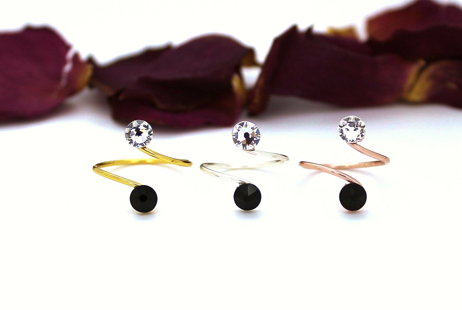 Yin Yang Toe Rings Made With Clear and Black Swarovski Crystal Elements