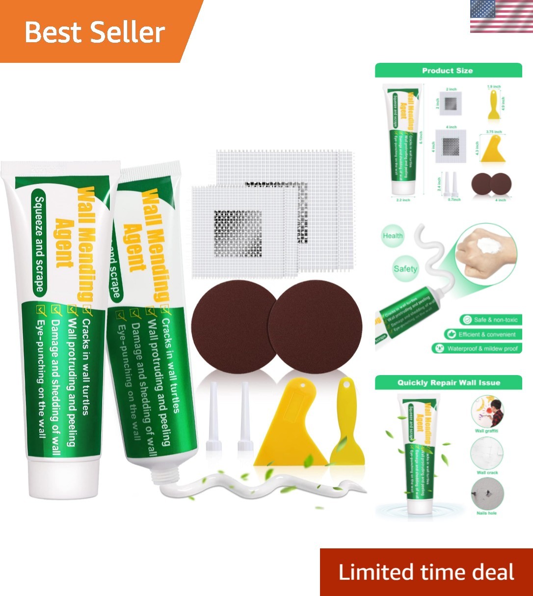 2-Piece Drywall Repair Kit - Fast Drying, Waterproof Wall Mending Solution