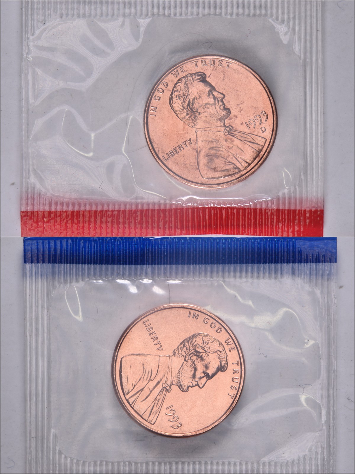 1993 P/D Lincoln Memorial Cents in Original Mint Cello BU