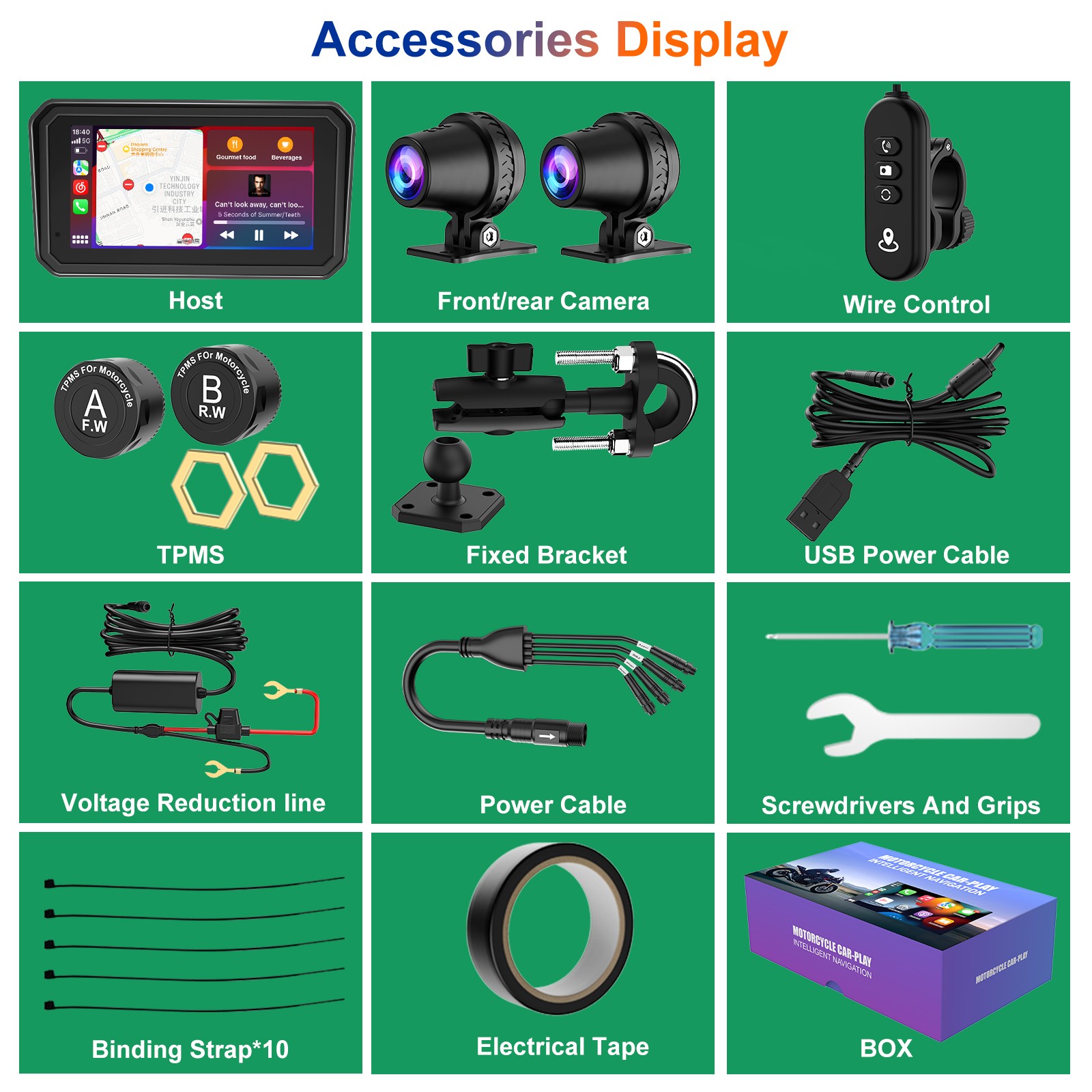 2026 LBW 6" Portable Motorcycle CarPlay GPS Dual 1080P Camera 128G SD Card, TPMS