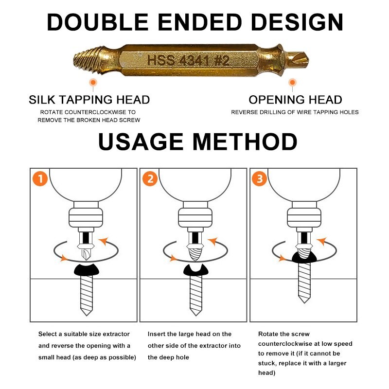 Damaged Screw Extractor Set HSS Drill Bit Easy Out Broken Bolt Stripped Remover.