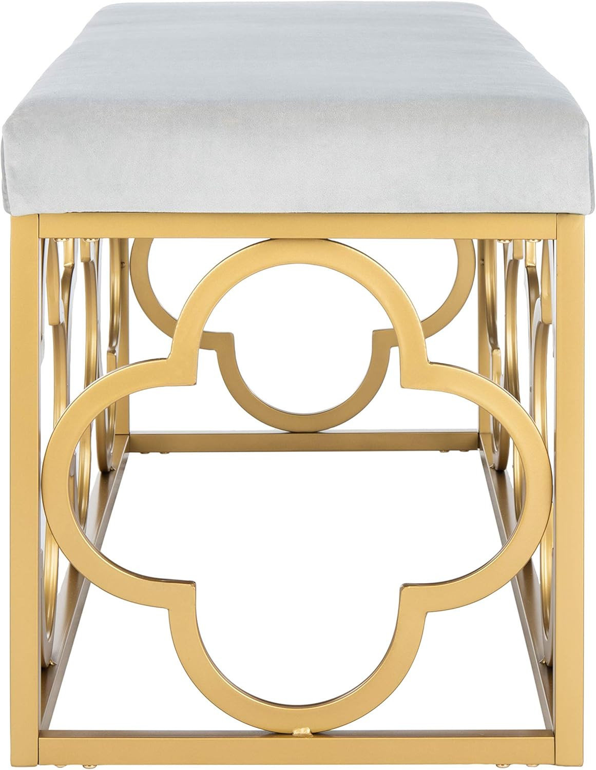 Glam Grey Velvet & Gold 45-Inch Rectangle Bench for Stylish Home Decor