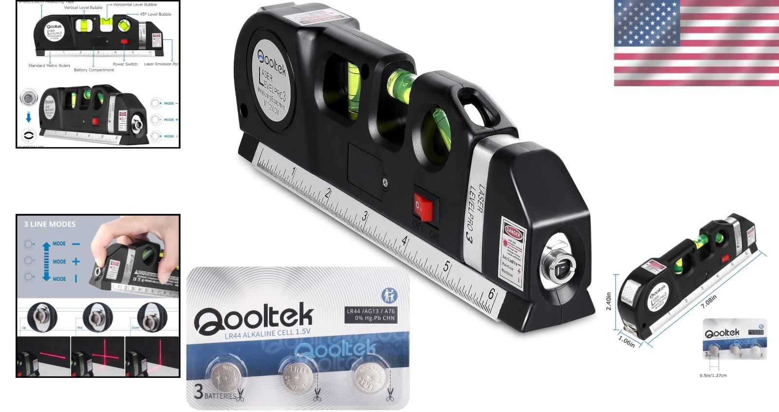 Precision Laser Level Multi Tool with 8ft Measuring Tape for DIY Projects
