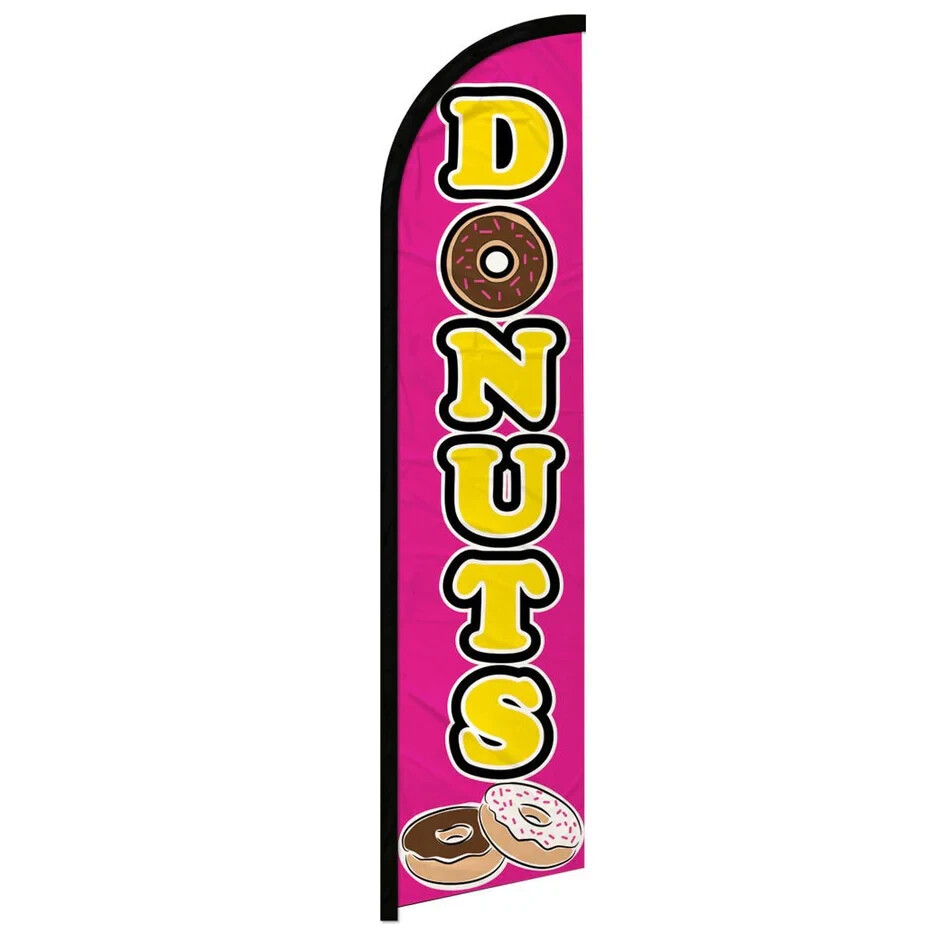 Donuts Pink Windless Full Sleeve Feather Advertising Bakery Dessert Banner Flag