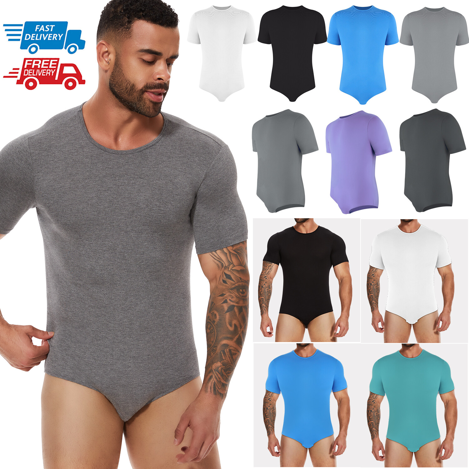 Men's Short Sleeve Press Button Crotch Pajamas Shirt Bodysuit Diaper Undershirt