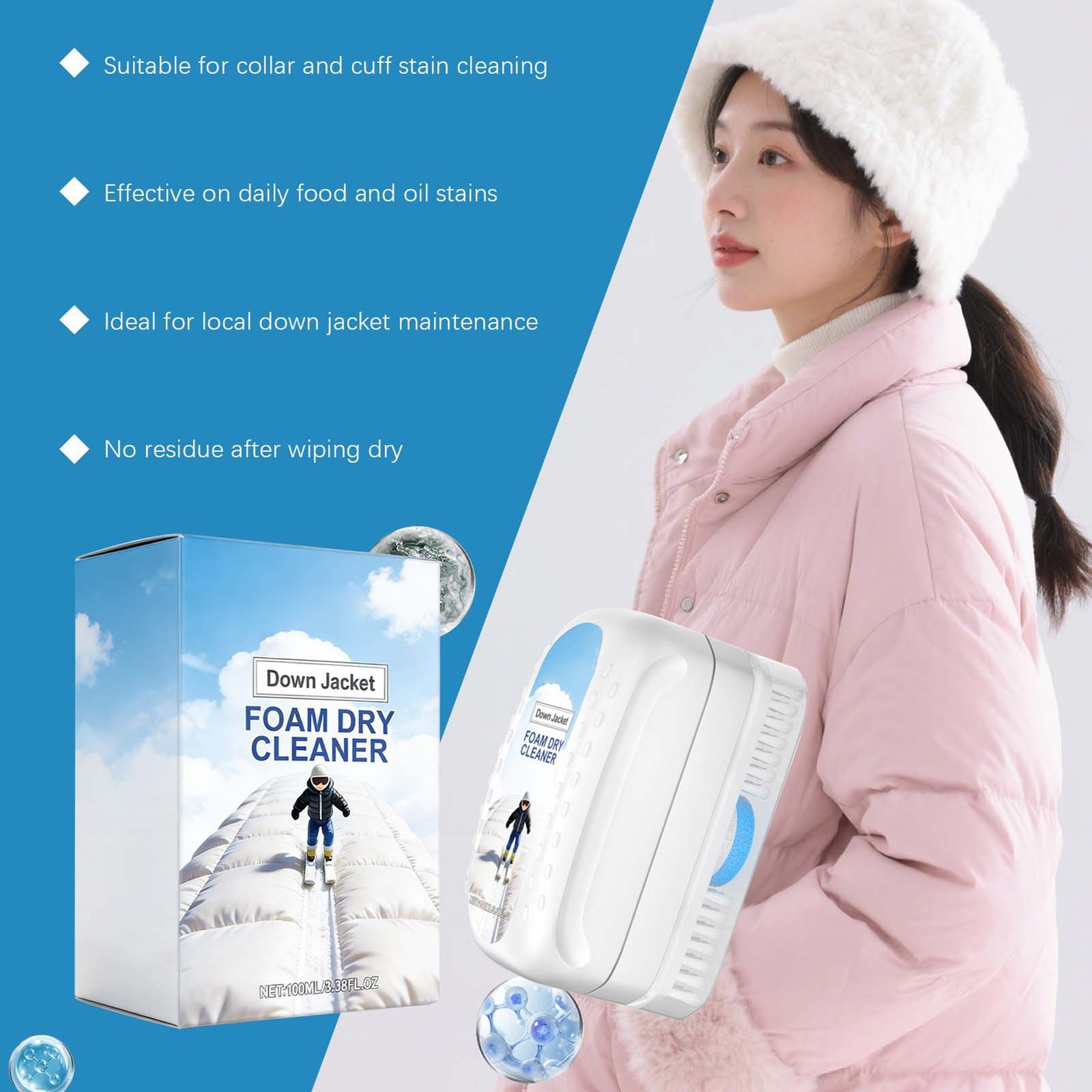 Down Jacket Foam Dry Cleaner, 100ml Waterless Multi Purpose Cleaner With Brush
