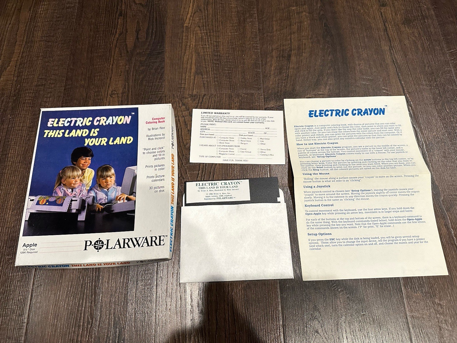 1986 Polarware Electric Crayon - This Land Is Your Land Complete Software 5.25”
