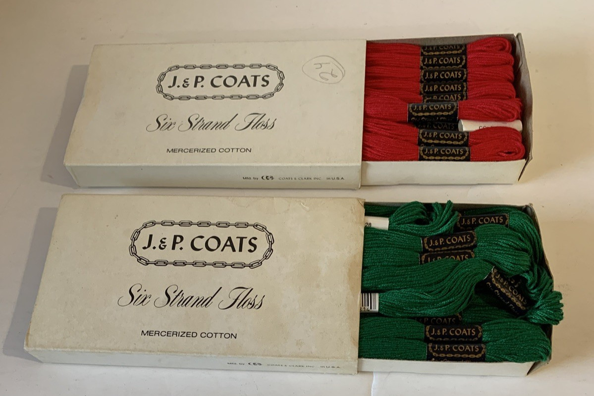 Vtg Lot 5 Boxes New J. & P. Coats Embroidery Six Strand Floss Red #141 Green #28