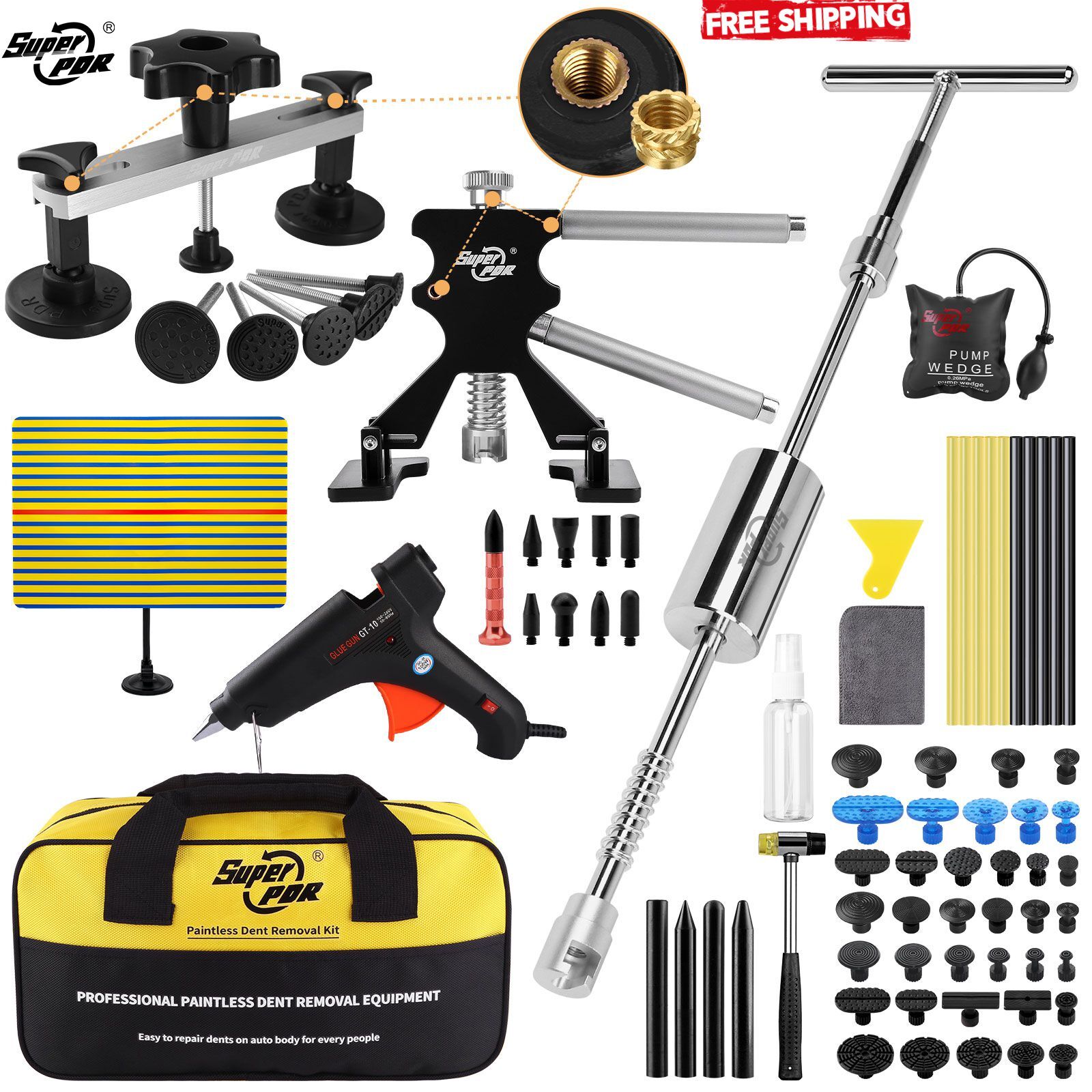 PDR 73PCS Car Dent Puller Repair Paintless Hammer Kit Removal Hail Lifter Tools