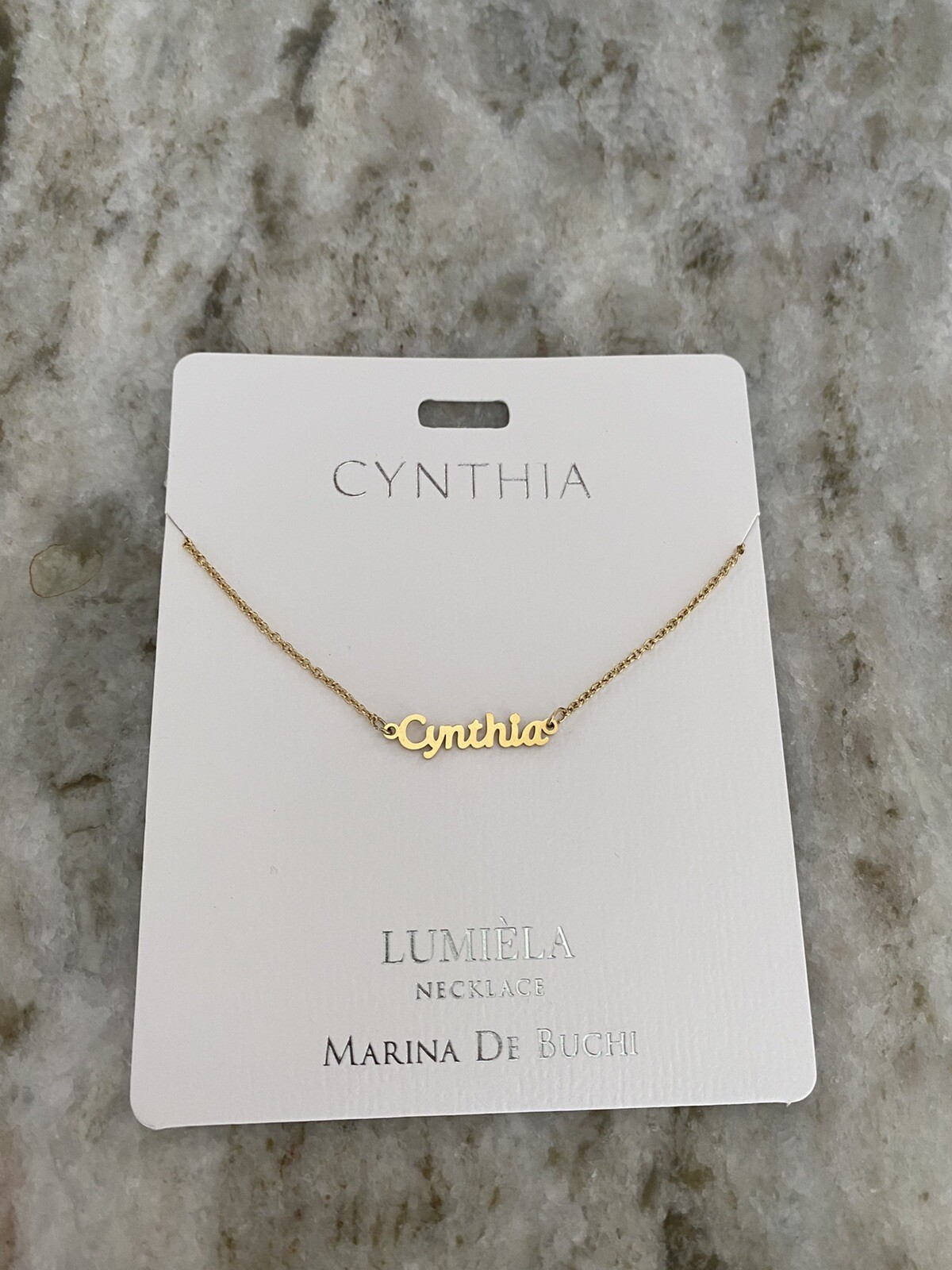 Lumiela Name Necklace “Cynthia" Personalized Gold Color Nickel-Free 15” - 20”
