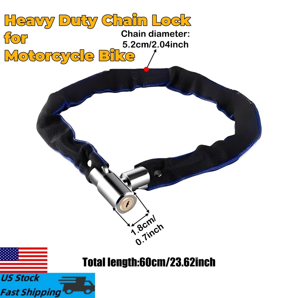 Heavy Duty Motorcycle Bike Chain Lock Anti-theft Bicycle Security Lock w/ 2 Keys