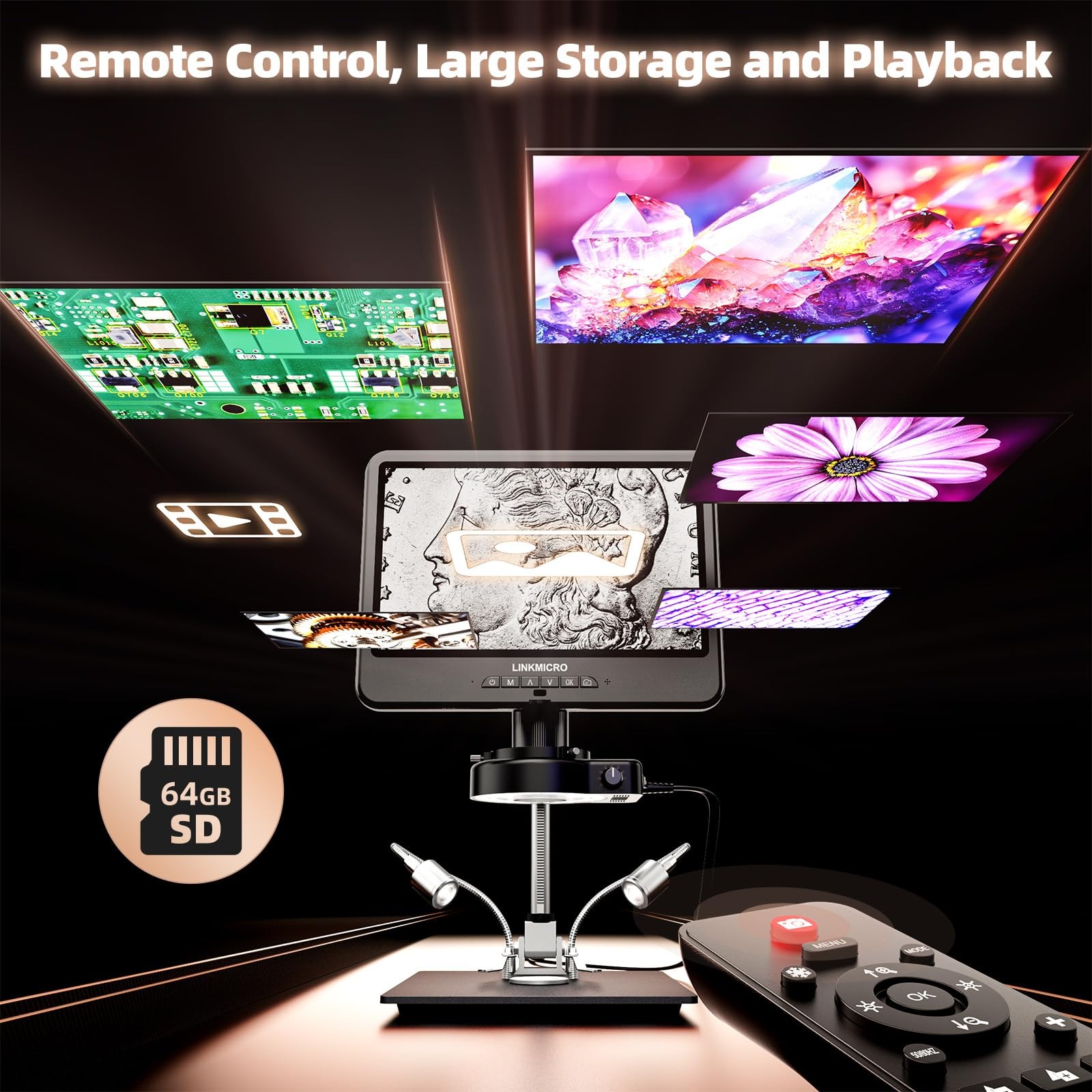 4K 30FPS HDMI Digital Microscope with 10.1'' Screen for LM208S, BLACK