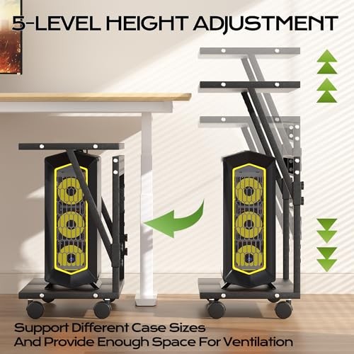 24In Large PC Stand, 5 Levels Height Adjustable Computer Tower Stand with Black