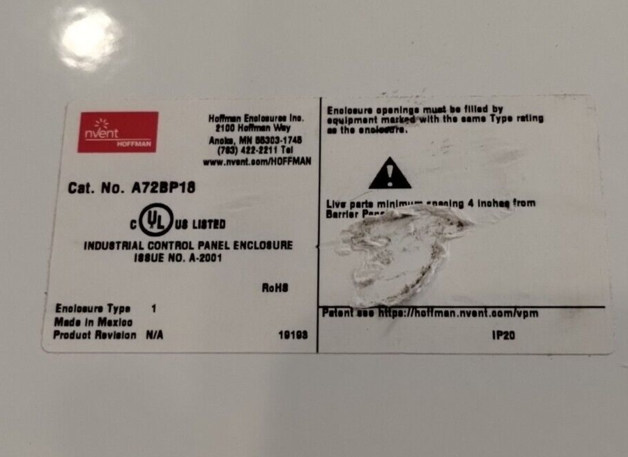 NVENT Hoffman Universal Barrier Panel A72BP18, (see Items specifics )