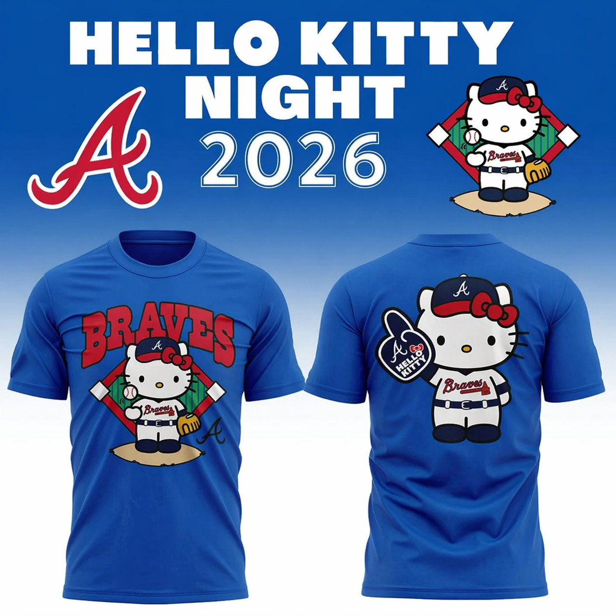 Official Atlanta Braves Hello Kitty Night x MLB 2026 Logo Two Sided Shirt-Hoodie