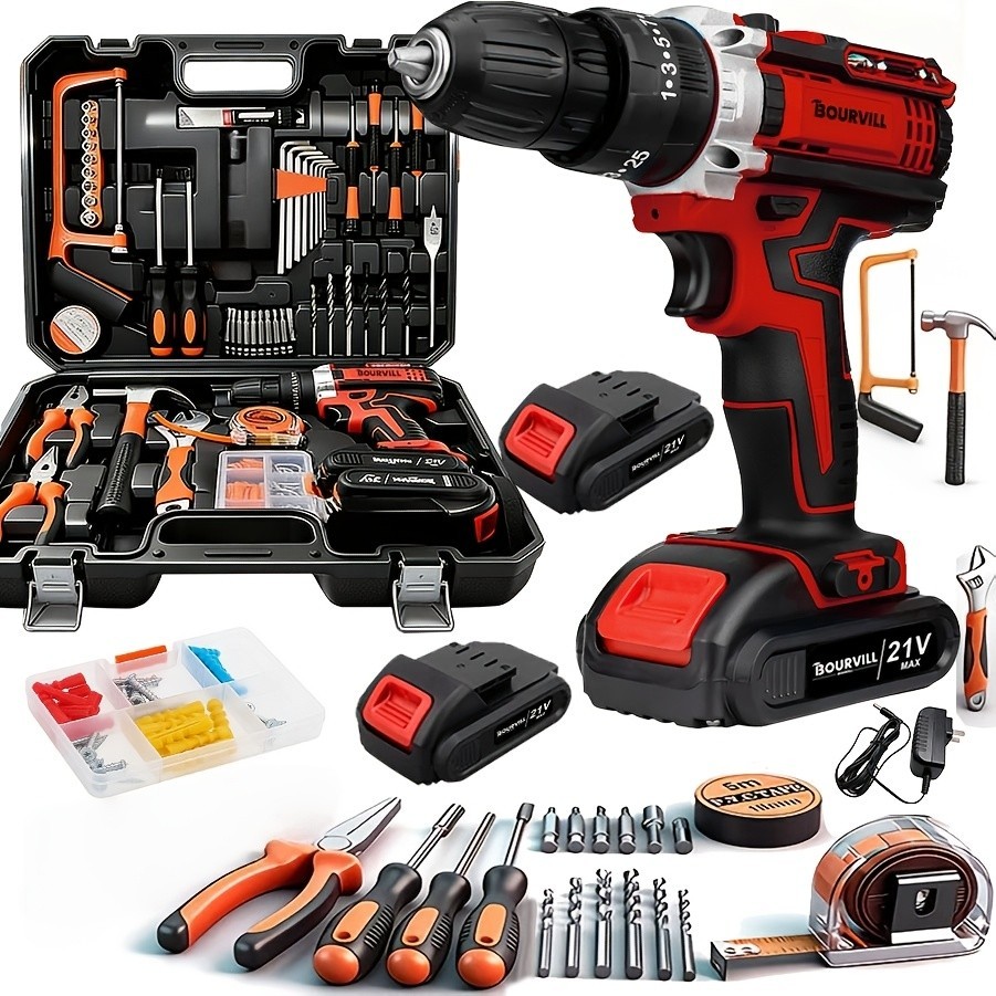 Tool Set - 127-Piece Electric Drill Bit Set. Lithium-Ion Battery Rechargeable Dr