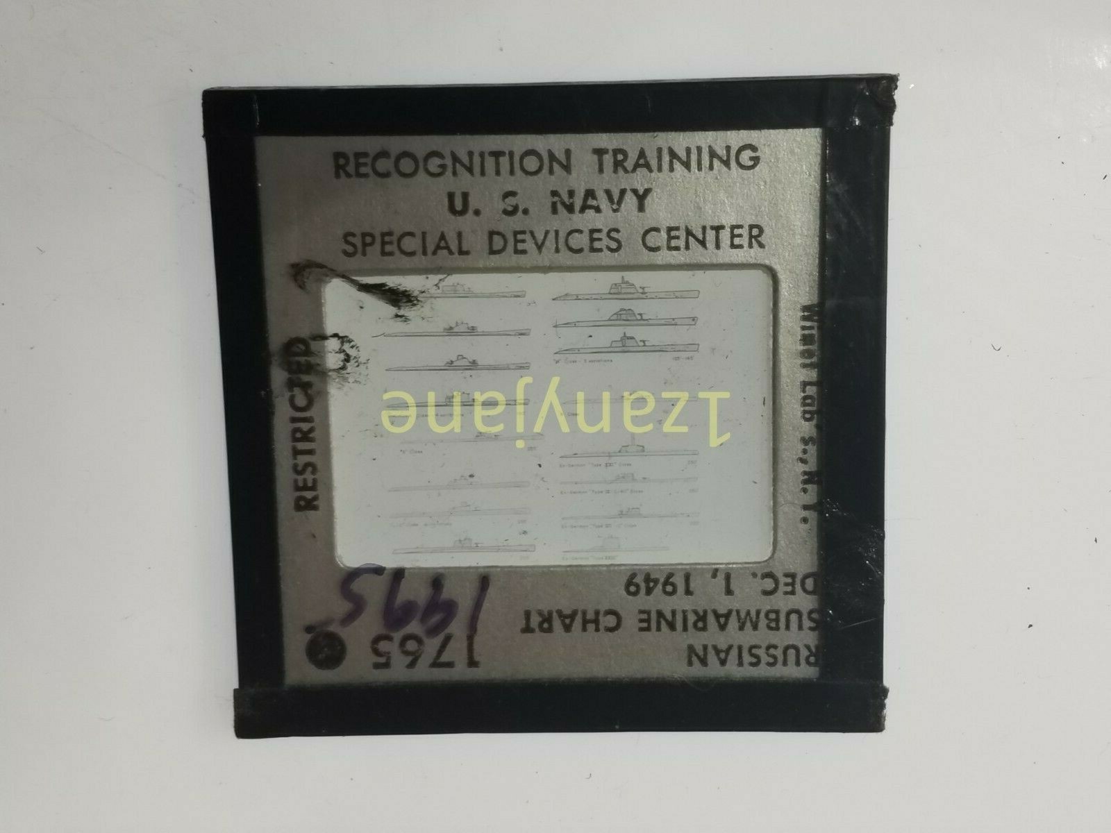 1995 PHOTO GLASS SLIDE PLANE/SHIP Military RUSSIAN SUBMARINE CHART 1949 1765