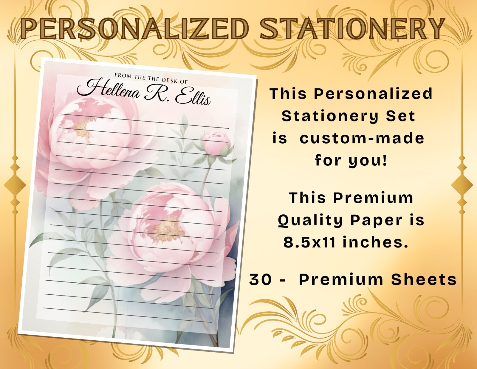 PERSONALIZED - 30Pcs Stationery Writing Paper, Watercolor Stationary  #L2C17