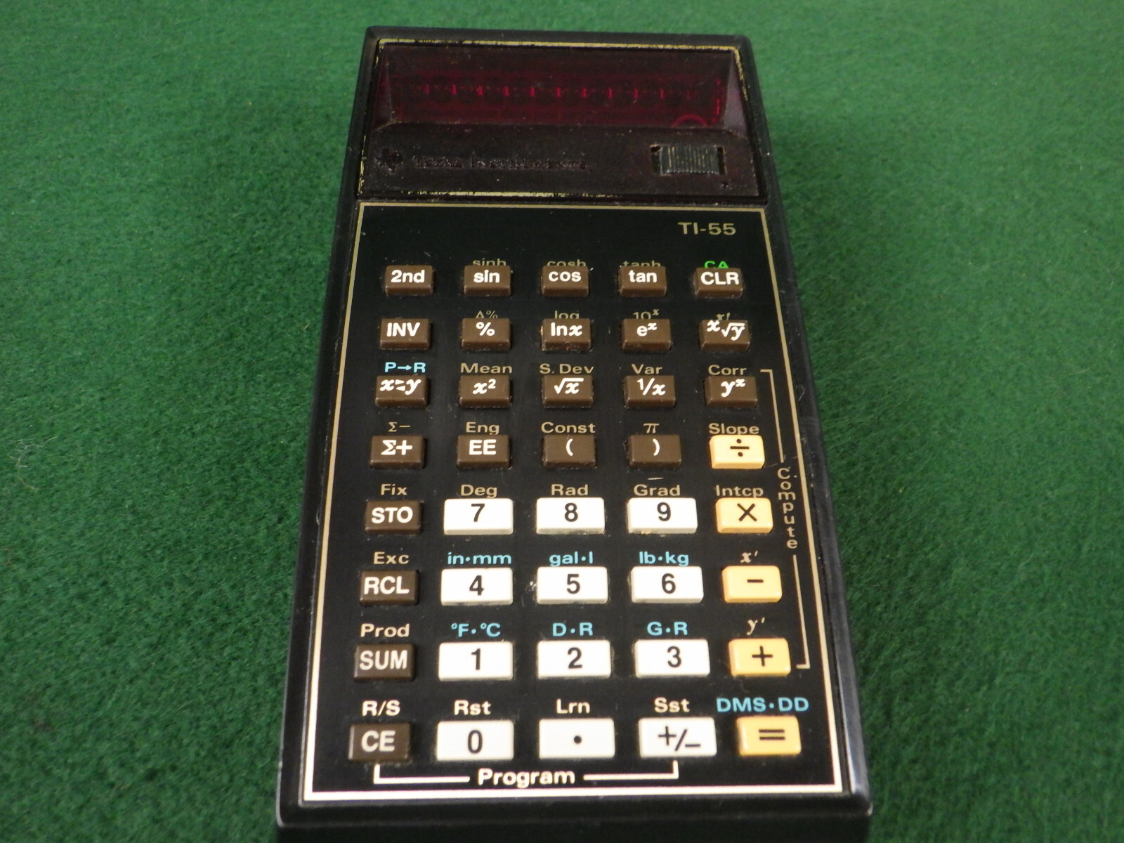Vintage Texas Instruments TI-55 advanced professional calculator +box,sourcebook