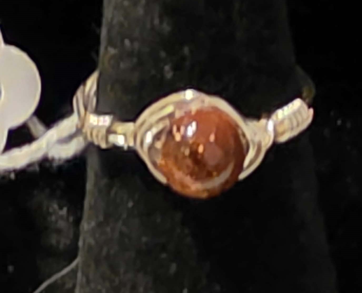 Handmade size 6 Wire-Wrapped Goldstone Ring with Silver-Plated Wire
