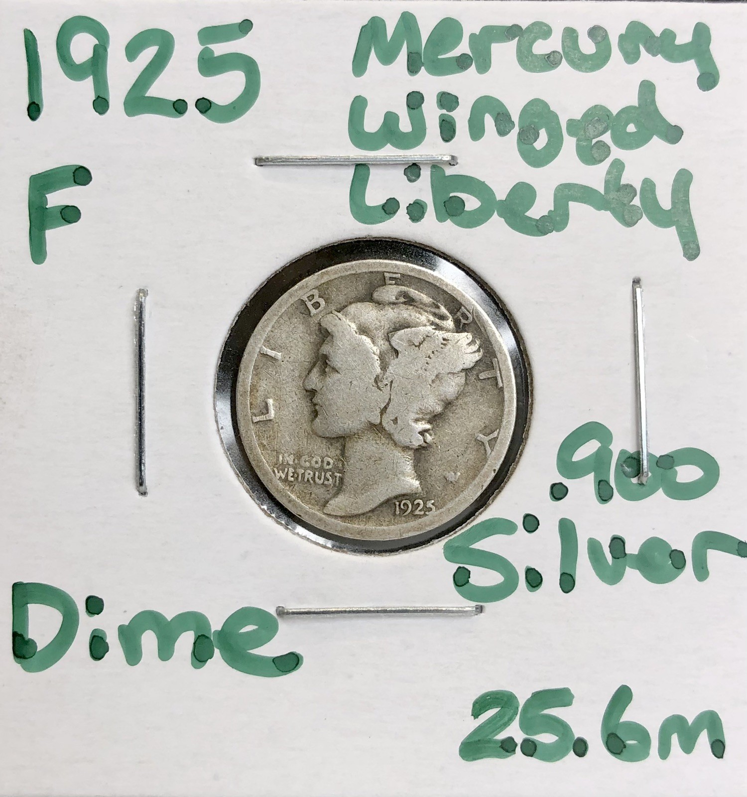 1925 Mercury Dime - Winged Liberty - .900 Silver Us Coin - Fine - 25.6m
