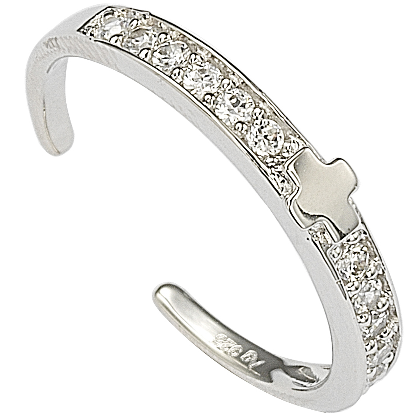 Sterling Silver Cross Toe Ring  Adjustable Cubic Zirconia for Women and Girls