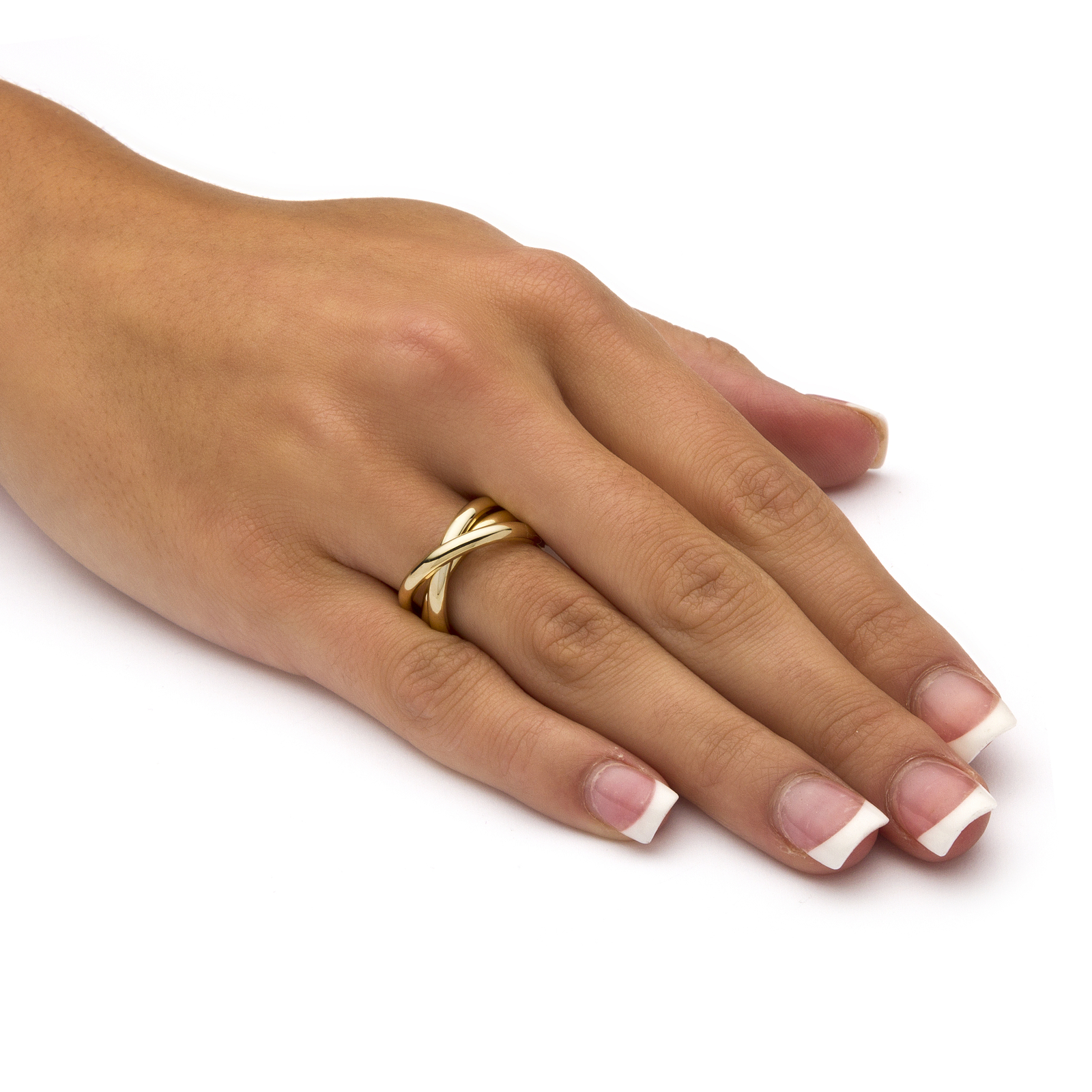 Yellow Gold-Plated Rolling Triple Band Crossover Ring