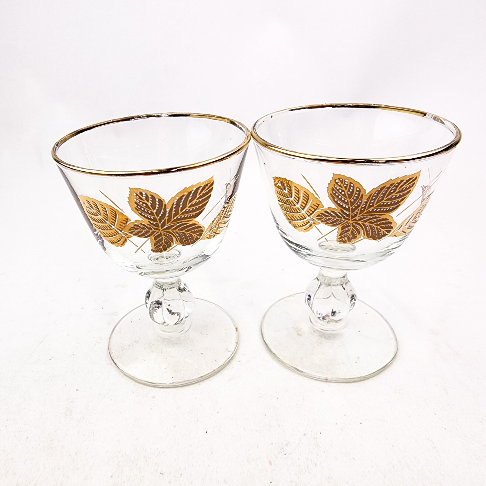 Libbey Gold Leaves & Trim Sherbet Champagne Stemmed Glasses Set Of 2