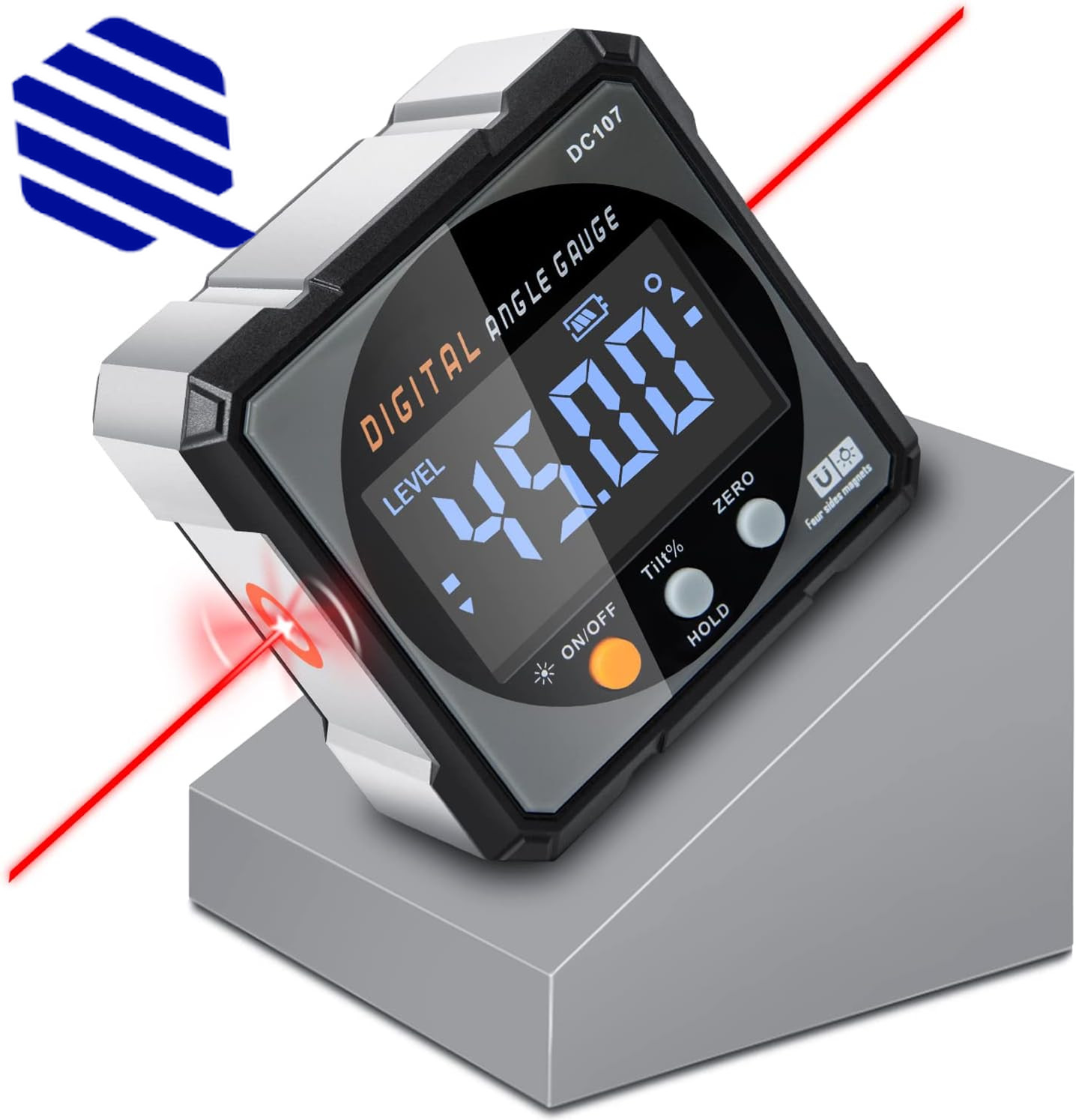 Digital Angle Finder & Gauge Magnetic Dual Laser Inclinometer 4 Side Strong NEW