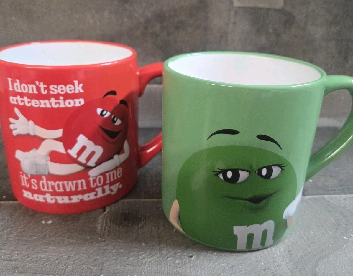 M&M's Coffee Mugs 2021- 2023 Green & Red 16 oz Set Of 2