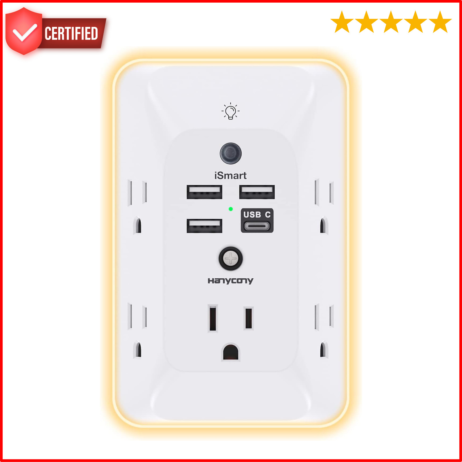 Outlet Extender with Night Light,  Multi Plug Outlet USB Wall Charger Surge