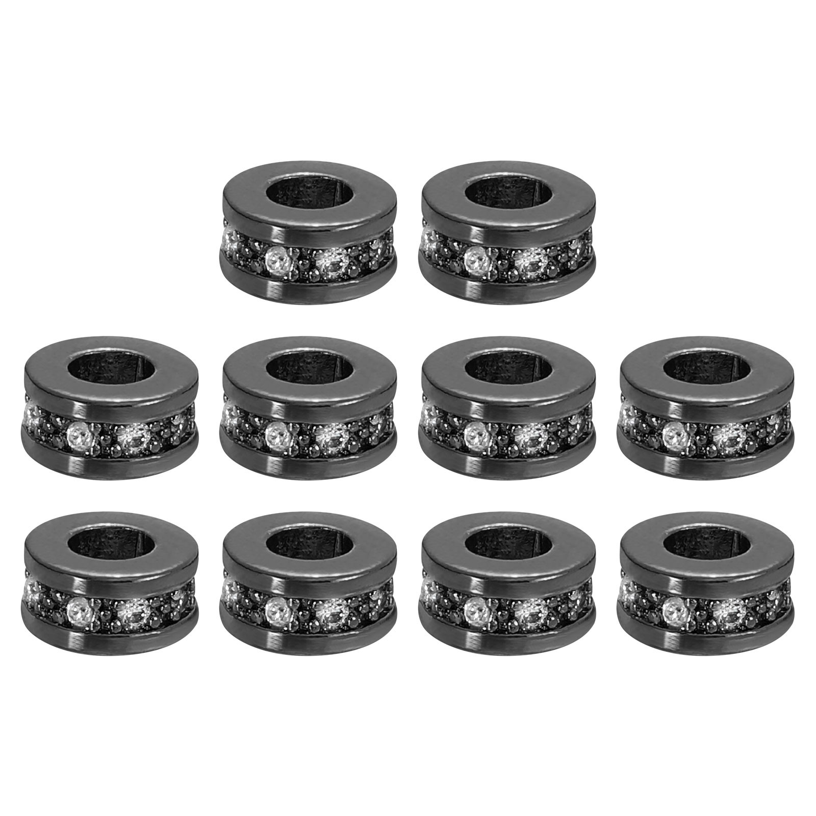 Round Ring Charm Spacer Bead, 10Pcs 8mm Zircon Pave Bead(White - Metallic Black)