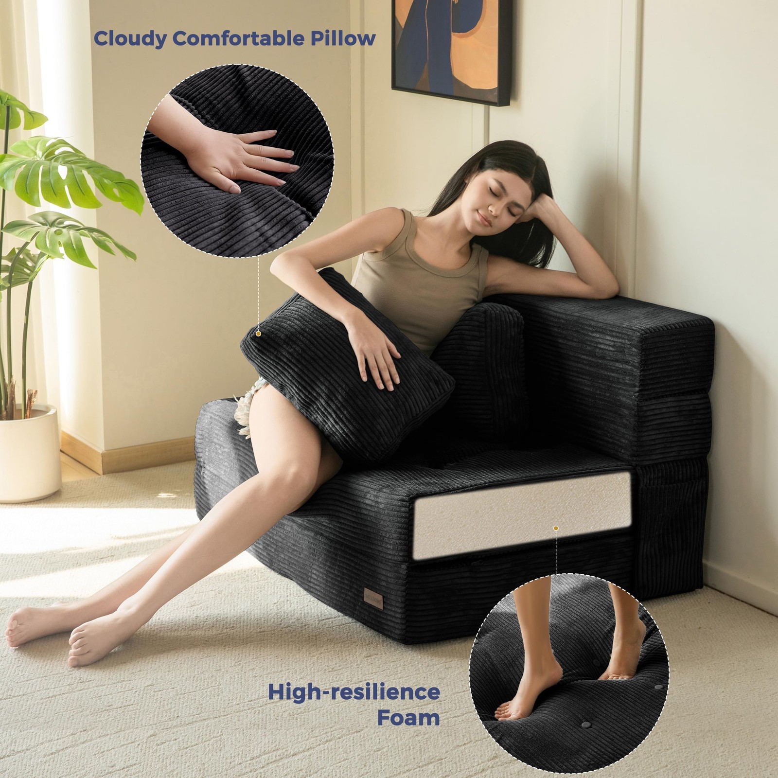 MAXYOYO Convertible Sofa Bed Fold Out Couch with Pillow MSF1BKUS100