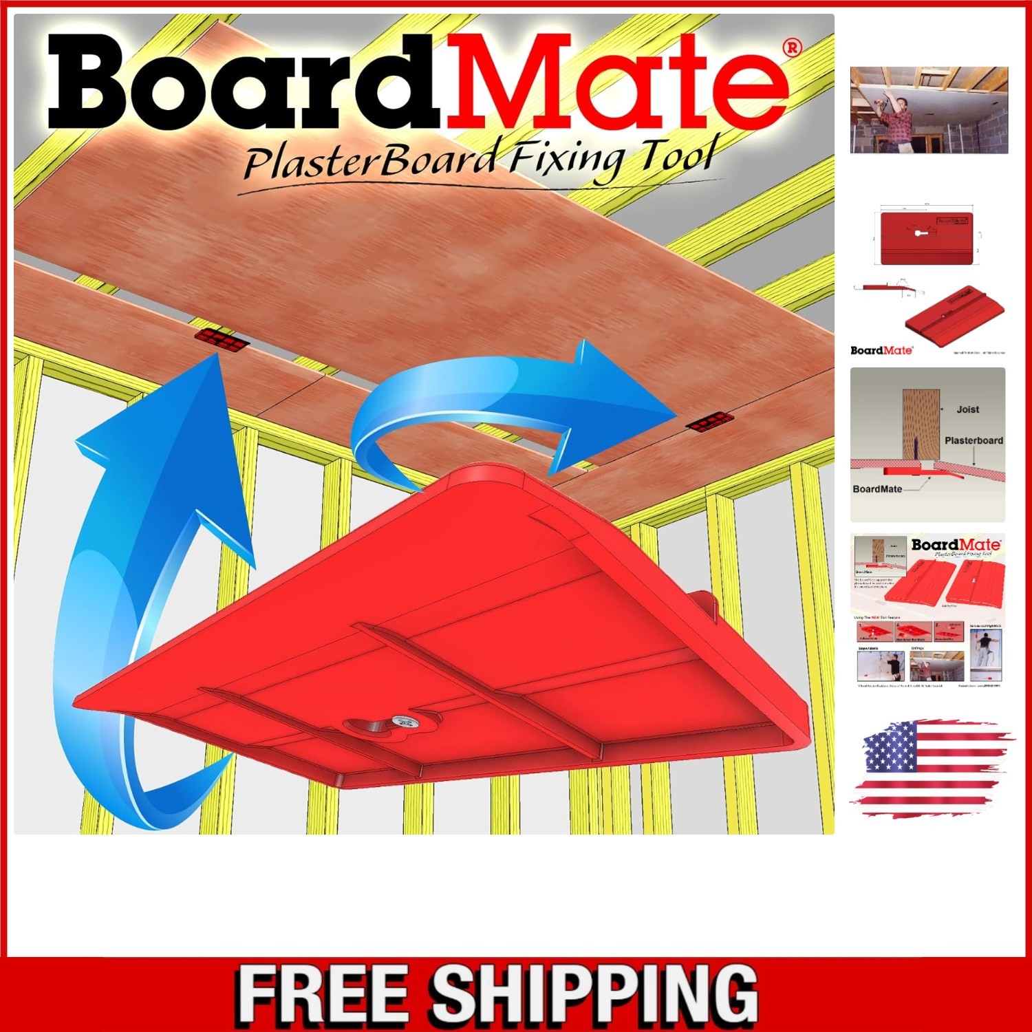 Quick Install Drywall Support Tool - 2 Red Boardmates for Safer Installation