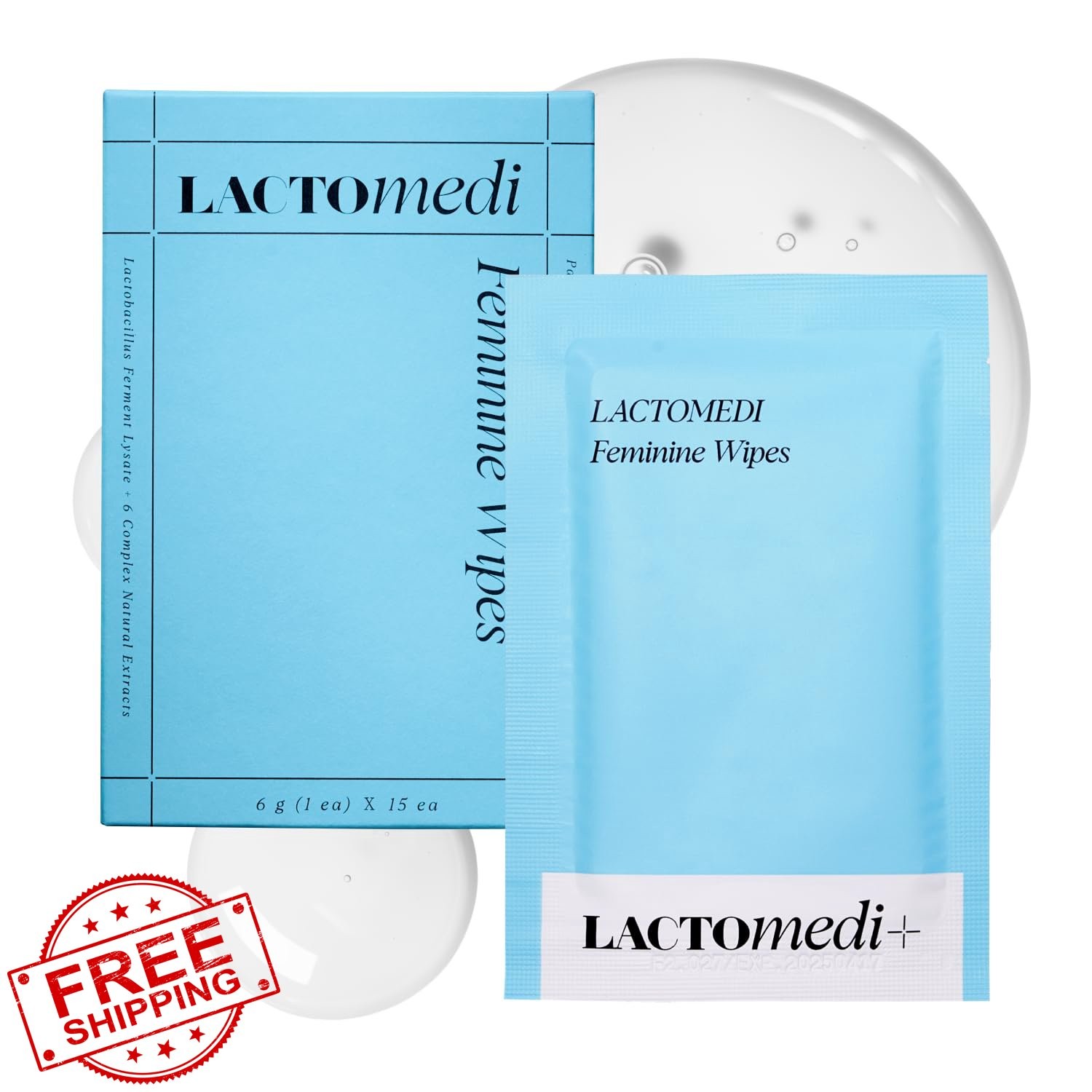 LACTOMEDI Feminine Wipes, Unscented Individually Wrapped, 15pcs Box