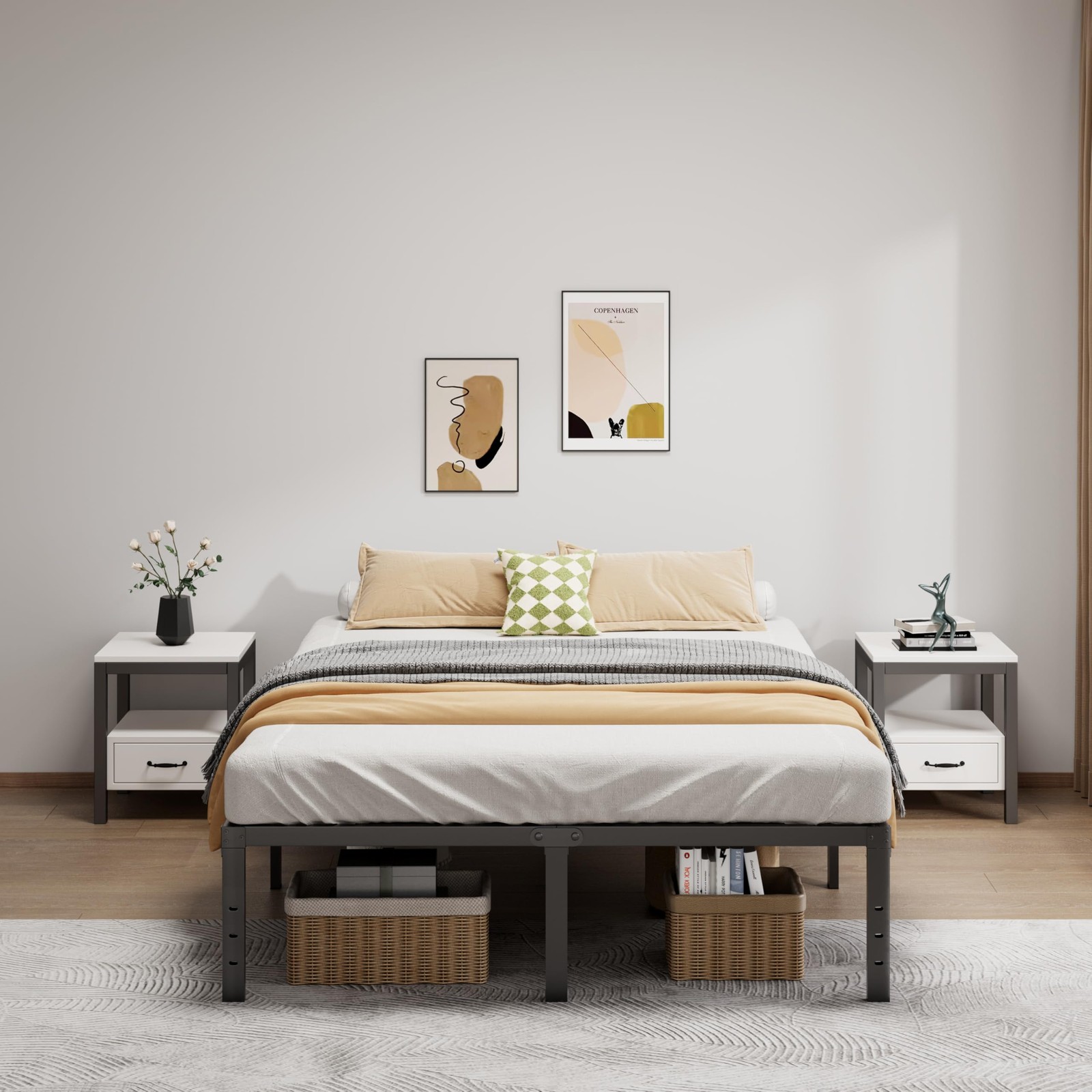 Full Size Metal Bed Frame, 16 Inch Heavy Duty Platform, No Box Spring