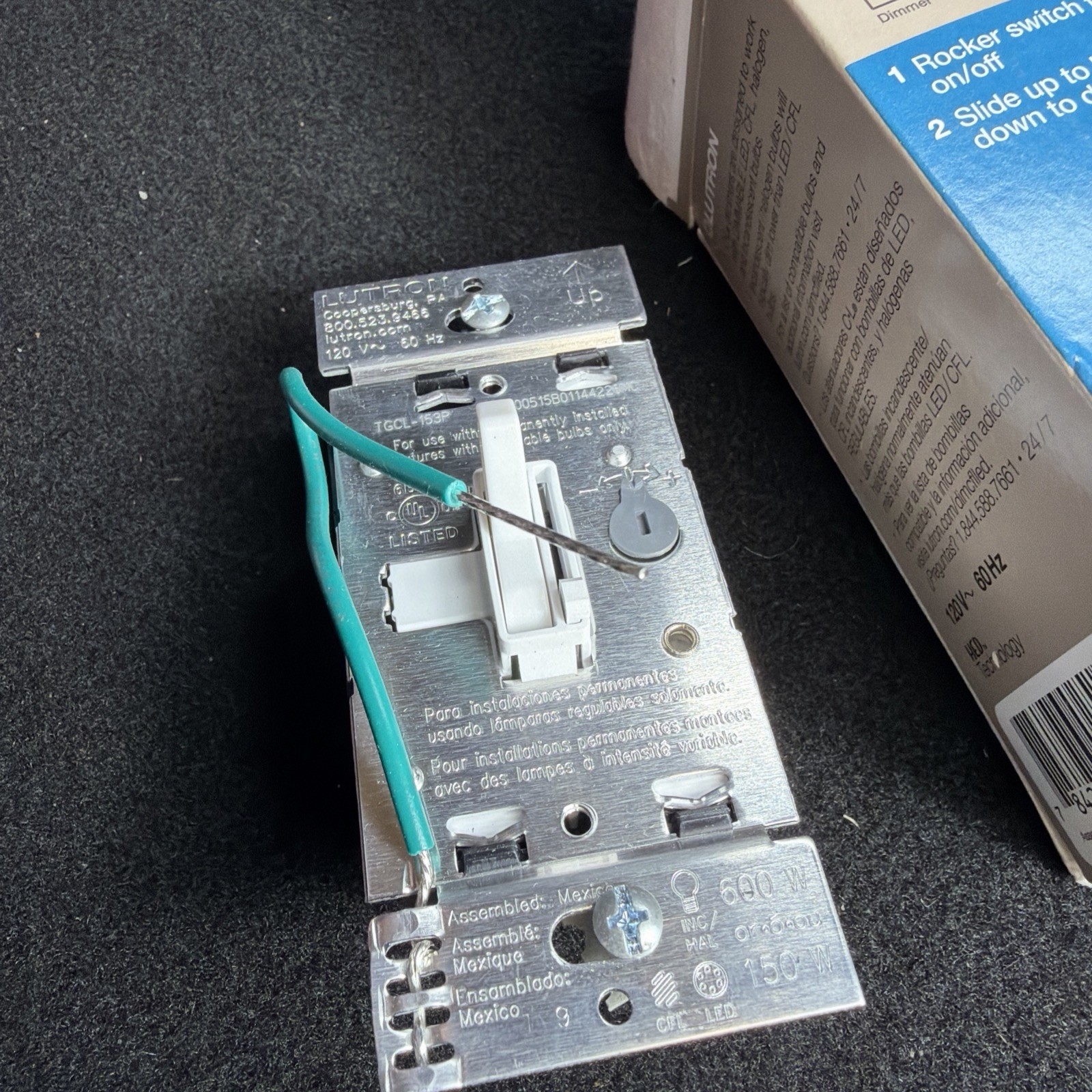 Lutron TGCL-153PR-WH Toggle Dimmer Switch - Gray