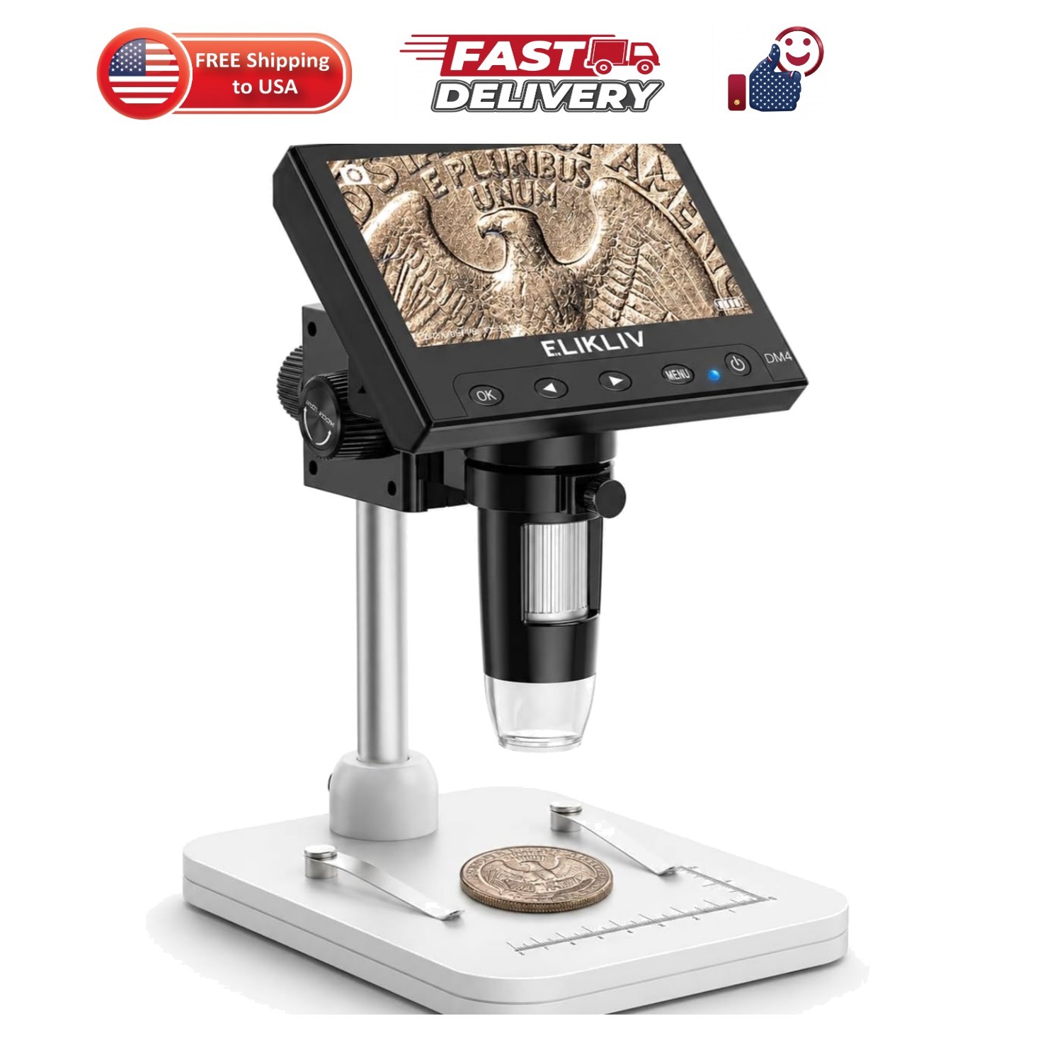 Microscope, LCD Digital Coin Microscope 1000x, Coin Magnifier with 8 Adjustab...