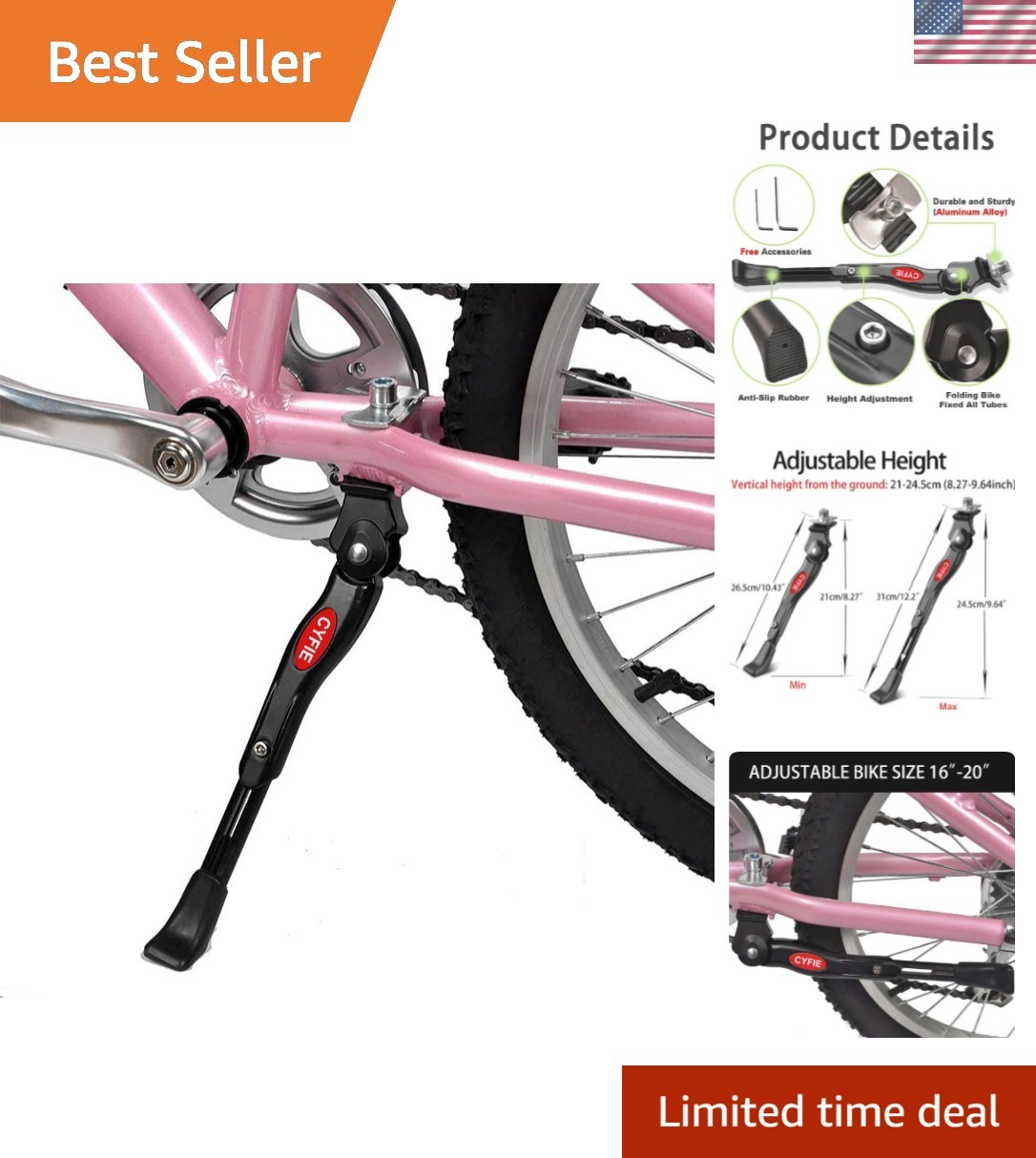 Heavy-Duty Adjustable Bike Stand for 16-20 Inch Wheeled Bikes - Easy Assembly